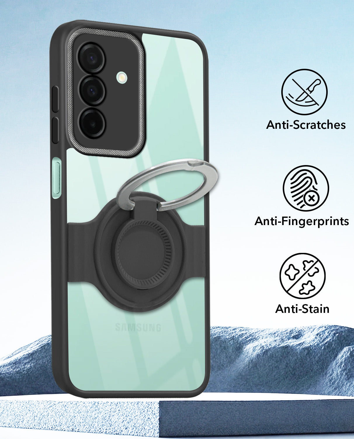 For Samsung Galaxy A26 5G Back Cover Case with stand (Built-in Ring Holder Kickstand | Lifetime Anti Yellow | Camera Protection)
