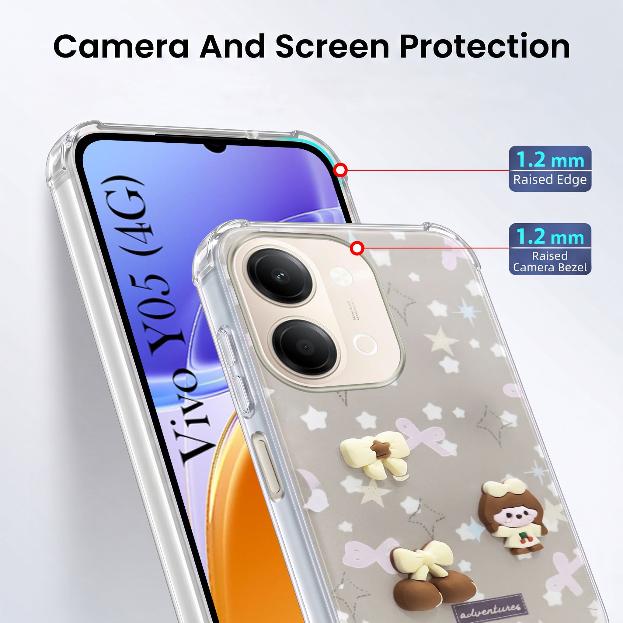 For Vivo Y05 4G Back Cover Case (3D Cute Cartoons | Hard Back Side Soft | Matte Premium Finish | HD Printing)