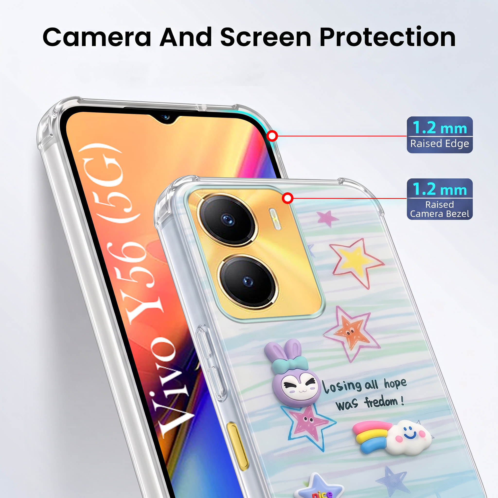 For Vivo Y56 5G Back Cover Case (3D Cute Cartoons | Hard Back Side Soft | Matte Premium Finish | HD Printing)