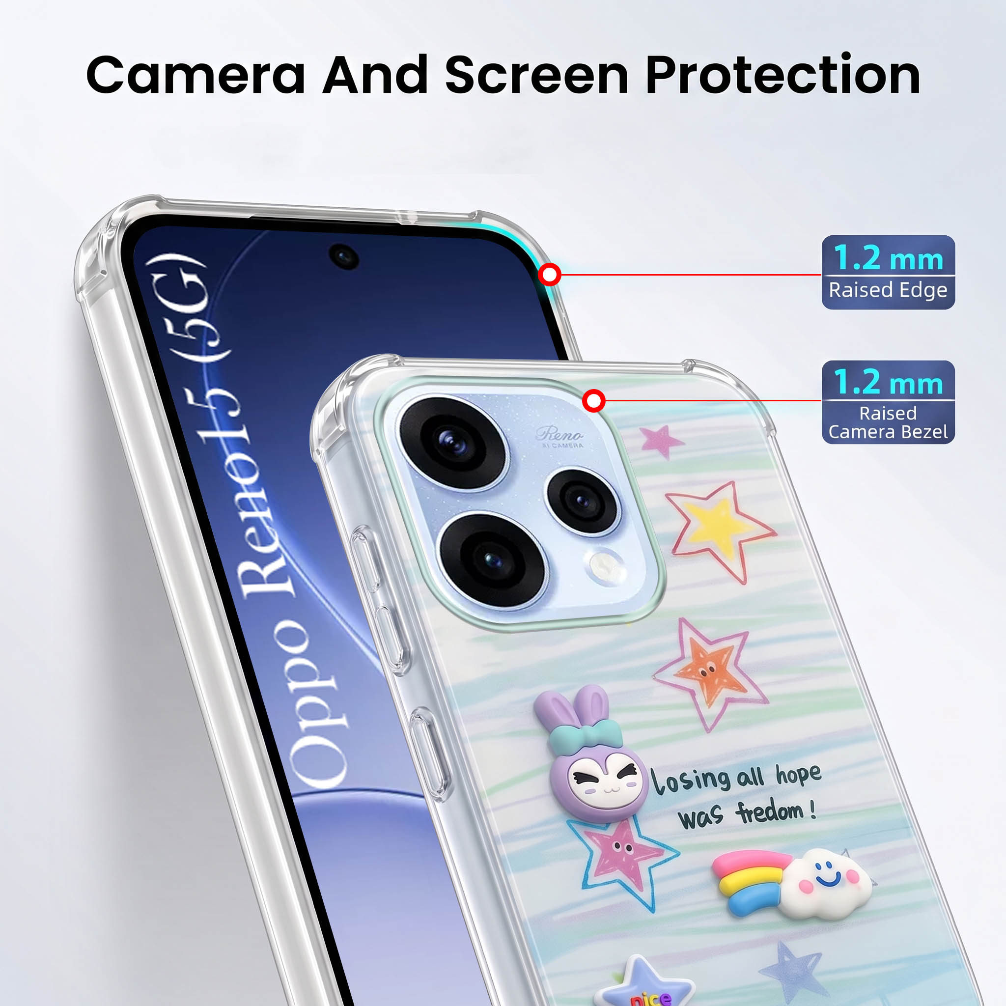 For Oppo Reno15 5G | Oppo Reno 15 5G Back Cover Case (3D Cute Cartoons | Hard Back Side Soft | Matte Premium Finish | HD Printing)