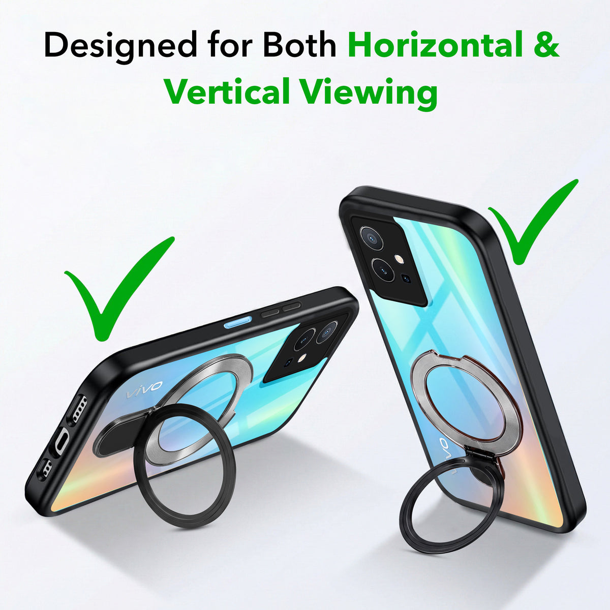 For Vivo T1 5G Back Cover Case (Kick Stand Ring Holder | Life time Anti Yellow | Camera Protection)