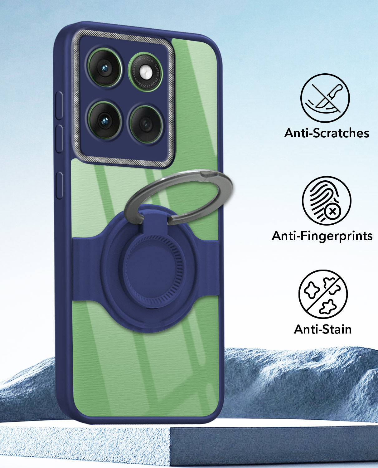 For Motorola Moto Edge 60 Back Cover Case with stand (Built-in Ring Holder Kickstand | Lifetime Anti Yellow | Camera Protection)