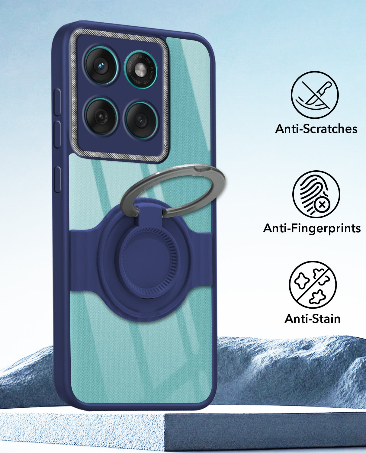 For Motorola Moto Edge 60 Fusion Back Cover Case with stand (Built-in Ring Holder Kickstand | Lifetime Anti Yellow | Camera Protection)
