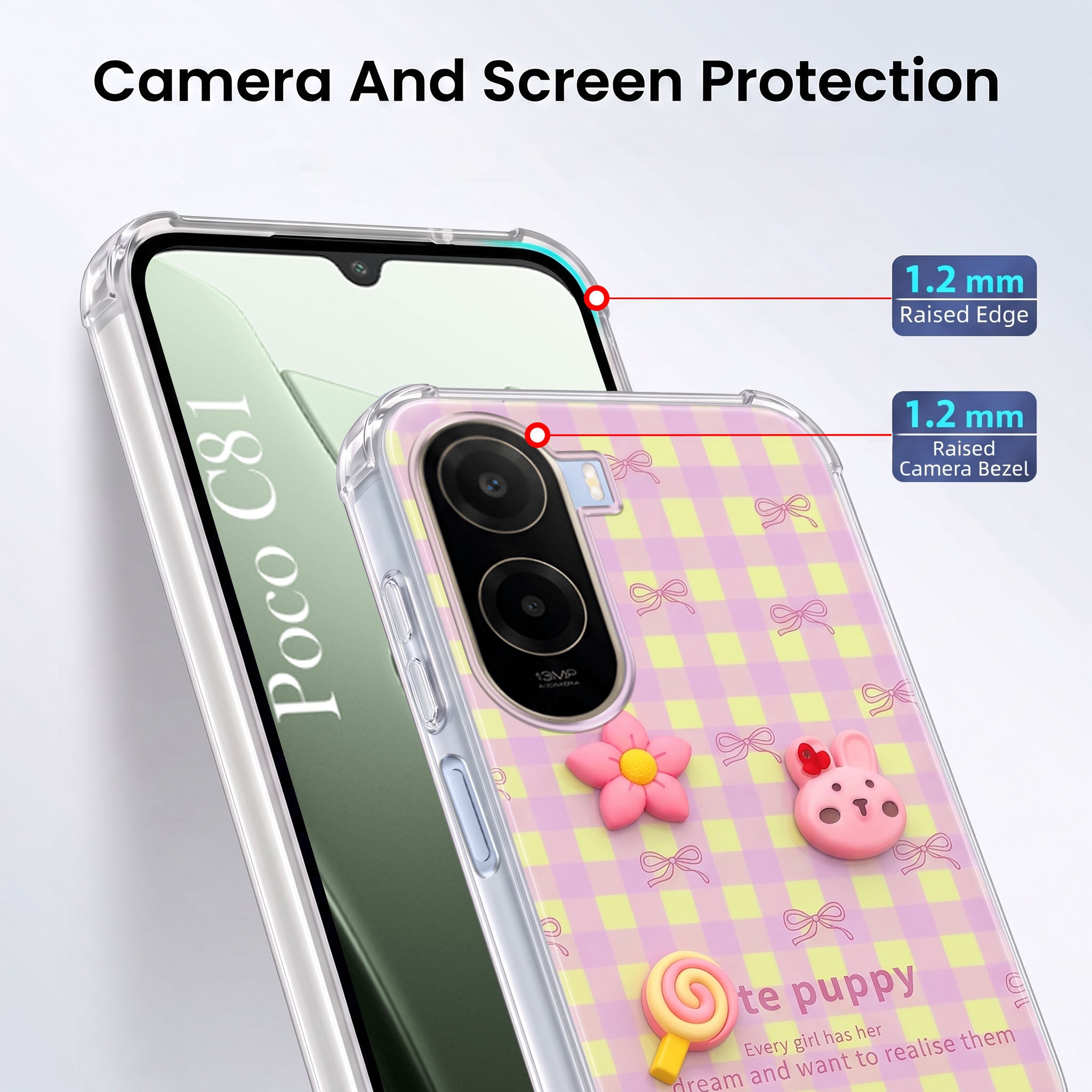 For Poco C81 5G Back Cover Case (3D Cute Cartoons | Hard Back Side Soft | Matte Premium Finish | HD Printing)