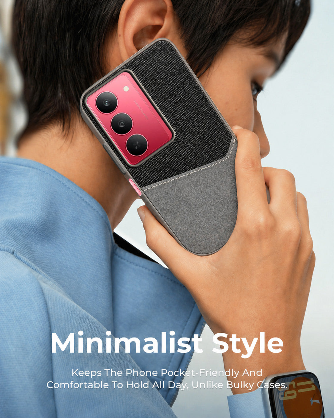 For Realme 14X Back Cover Case (Dual PU Leather Stitch | Professional Minimalist | Soft and Flexible)