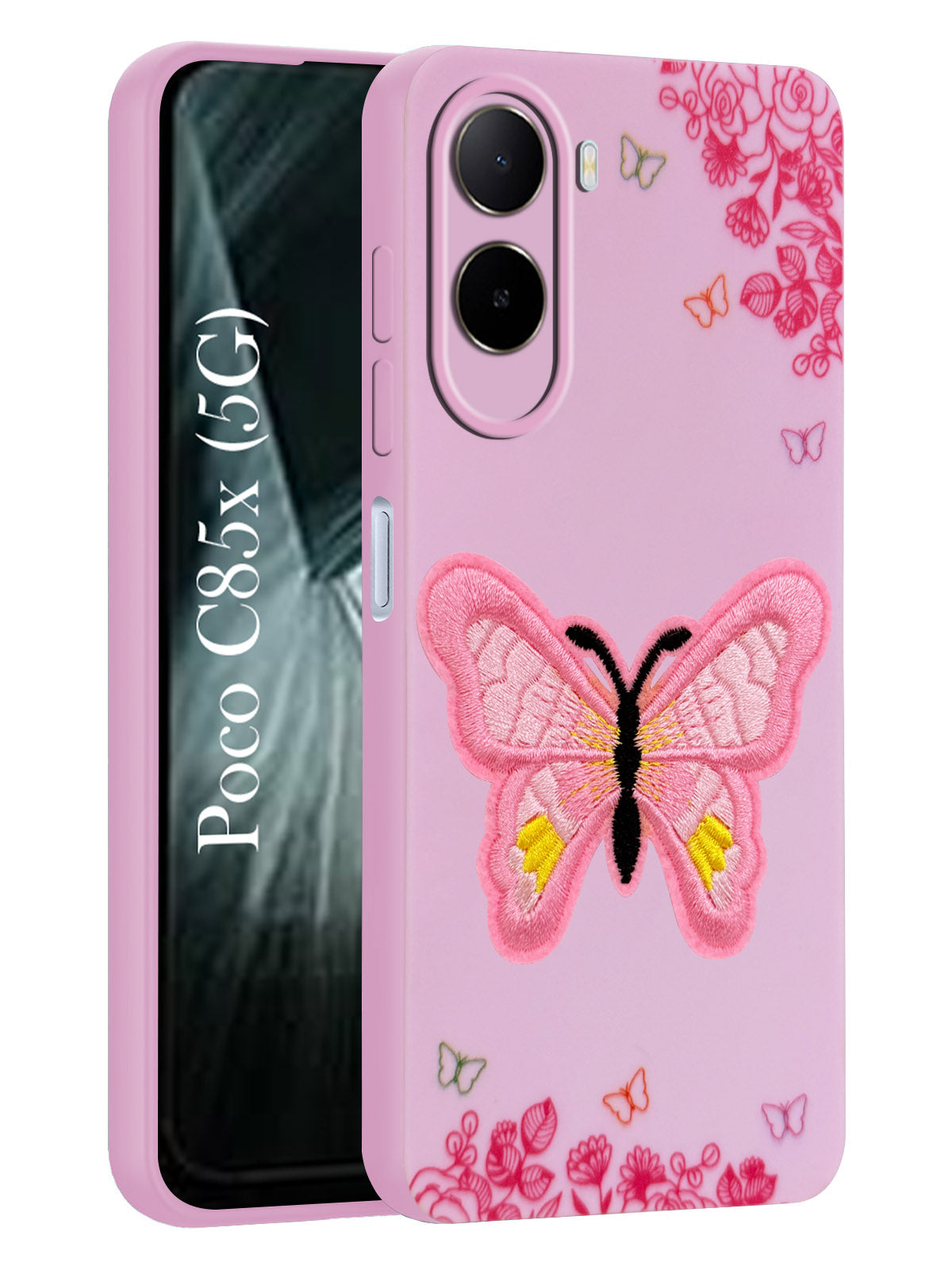 For Poco C85x 5G Back Cover Case (Soft Butterfly Embroidery | Women Teen Girls | Camera Protection| Matte Silicone)