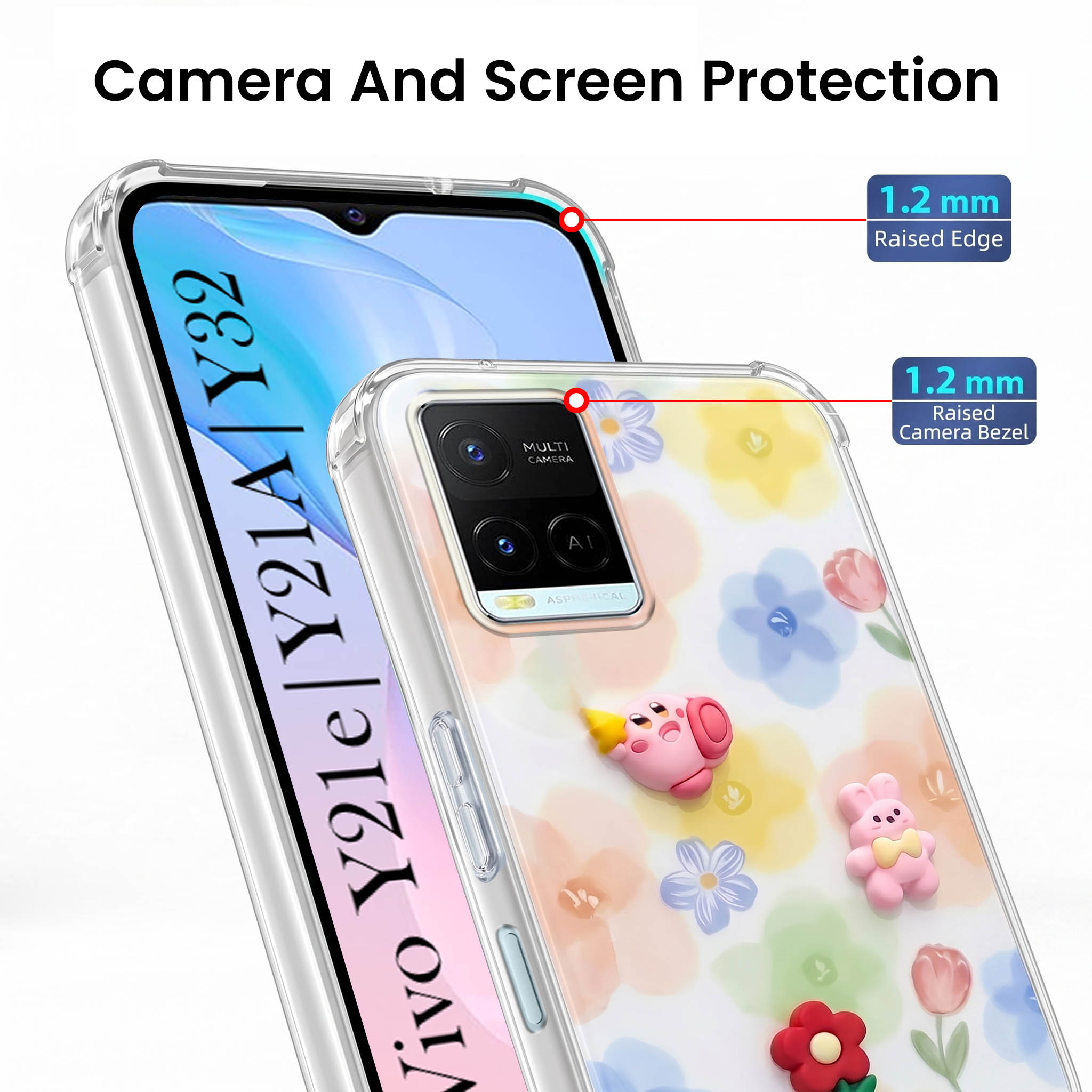 For Vivo Y21e | Vivo Y21A | Vivo Y32 Back Cover Case (3D Cute Cartoons | Hard Back Side Soft | Matte Premium Finish | HD Printing)