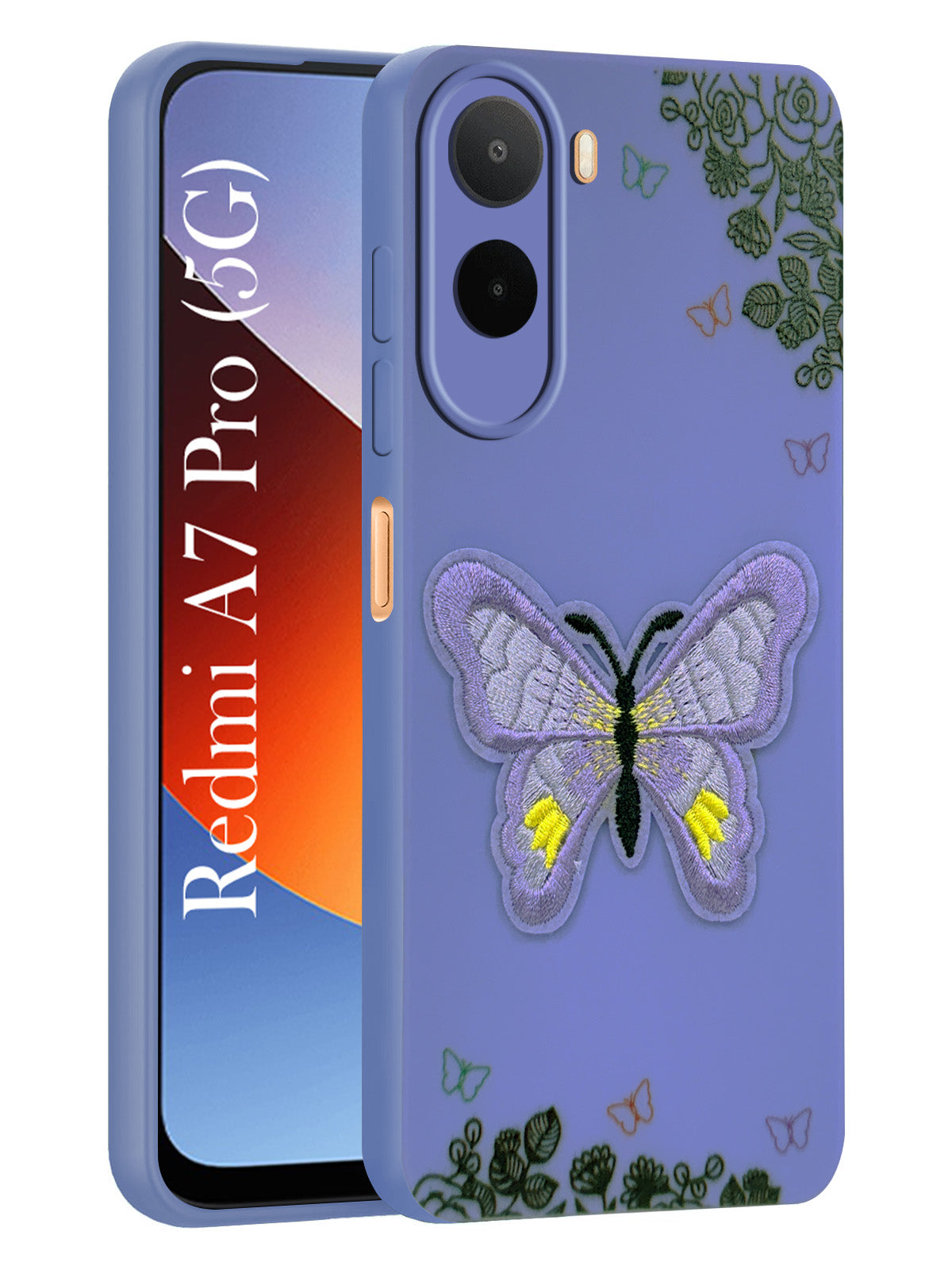 For Redmi A7 Pro 5G Back Cover Case (Soft Butterfly Embroidery | Women Teen Girls | Camera Protection| Matte Silicone)