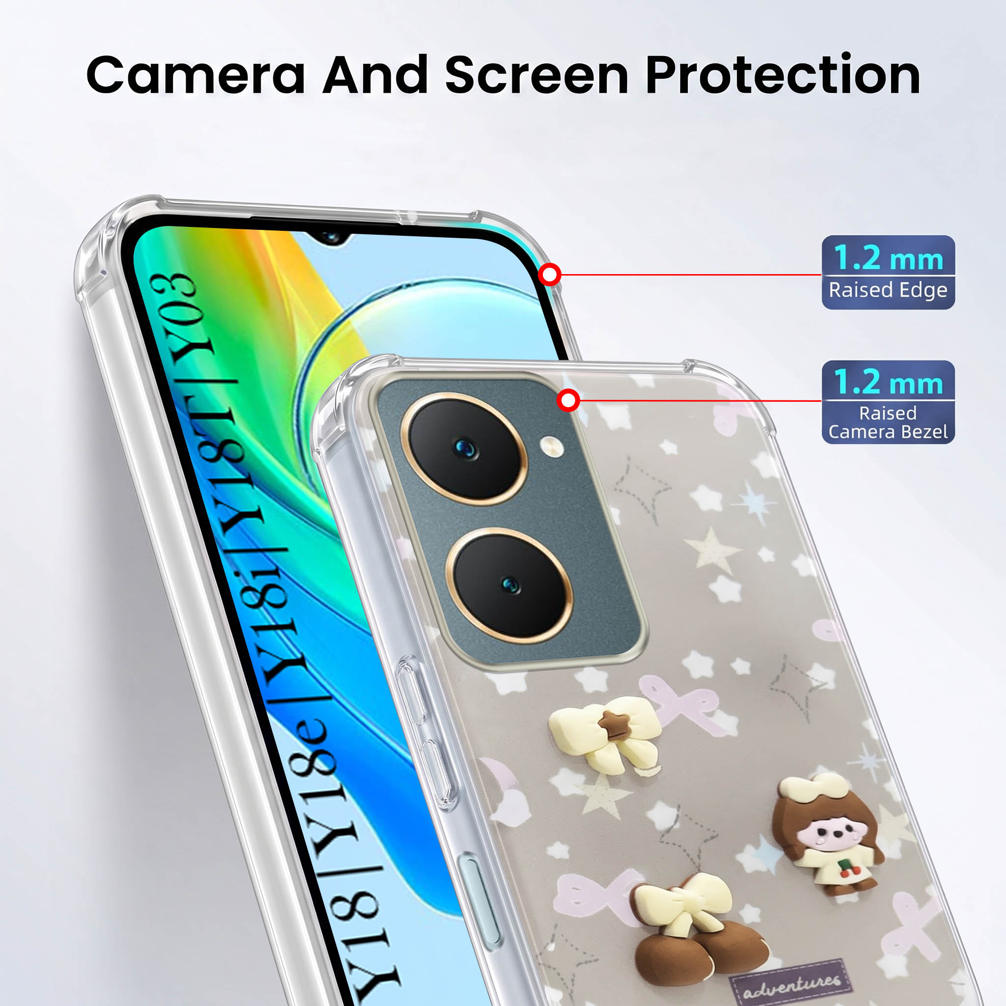 For Vivo Y18 | Y18e | Y03 | Y18i | Y18t Back Cover Case (3D Cute Cartoons | Hard Back Side Soft | Matte Premium Finish | HD Printing)