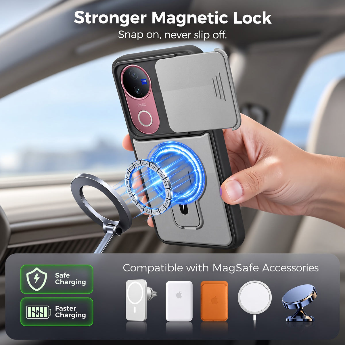 For Vivo V50 | Vivo V50e Back Case Cover Metallic (Hybrid Armor Kickstand | Sliding Shutter Camera Protection | MagSafe Compatible)