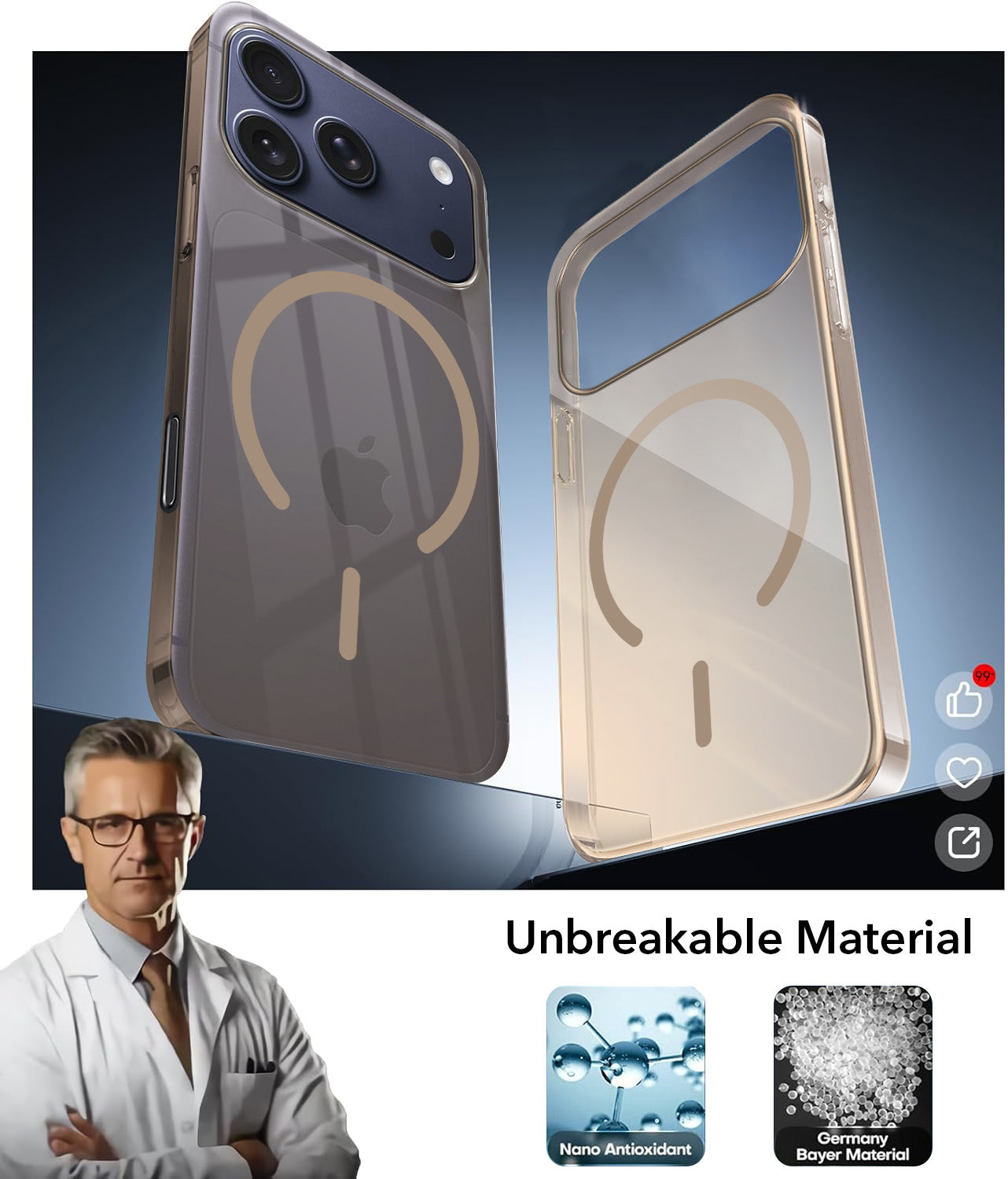 For iPhone 17 Pro | iPhone 18 Pro Back Cover Case Crystal Anti Yellow (MagSafe Wireless Charging Support |Camera Protection Bump)