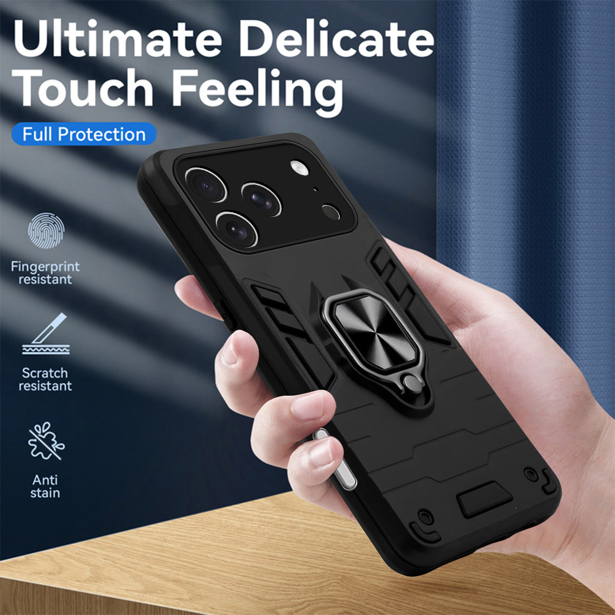 For Apple iPhone 18 Pro Back Cover Case Hybrid Armor (Shockproof Dual Layer Polycarbonate |Ring Holder Kickstand)