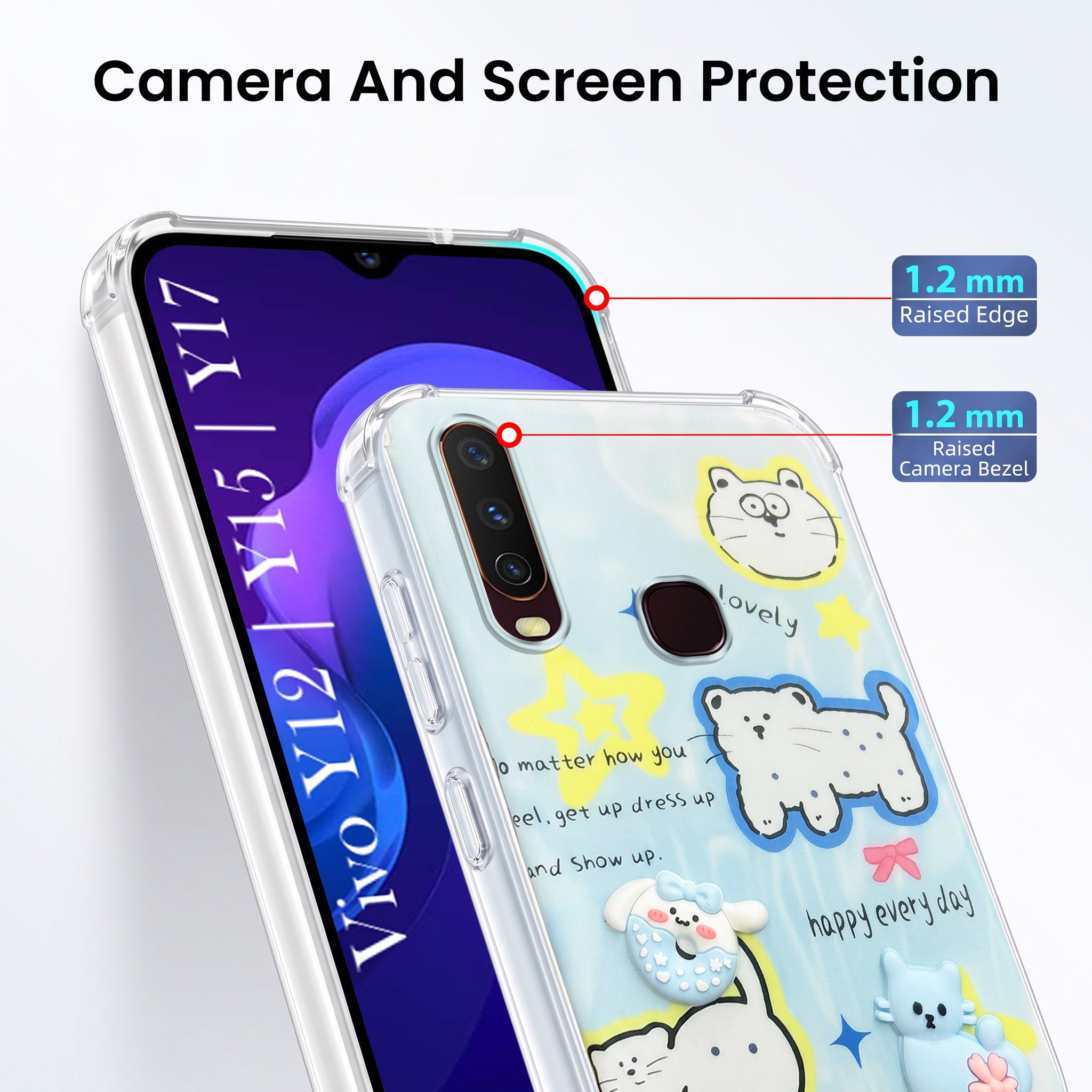 For Vivo Y12 | Y15 | Y17 Back Cover Case (3D Cute Cartoons | Hard Back Side Soft | Matte Premium Finish | HD Printing)