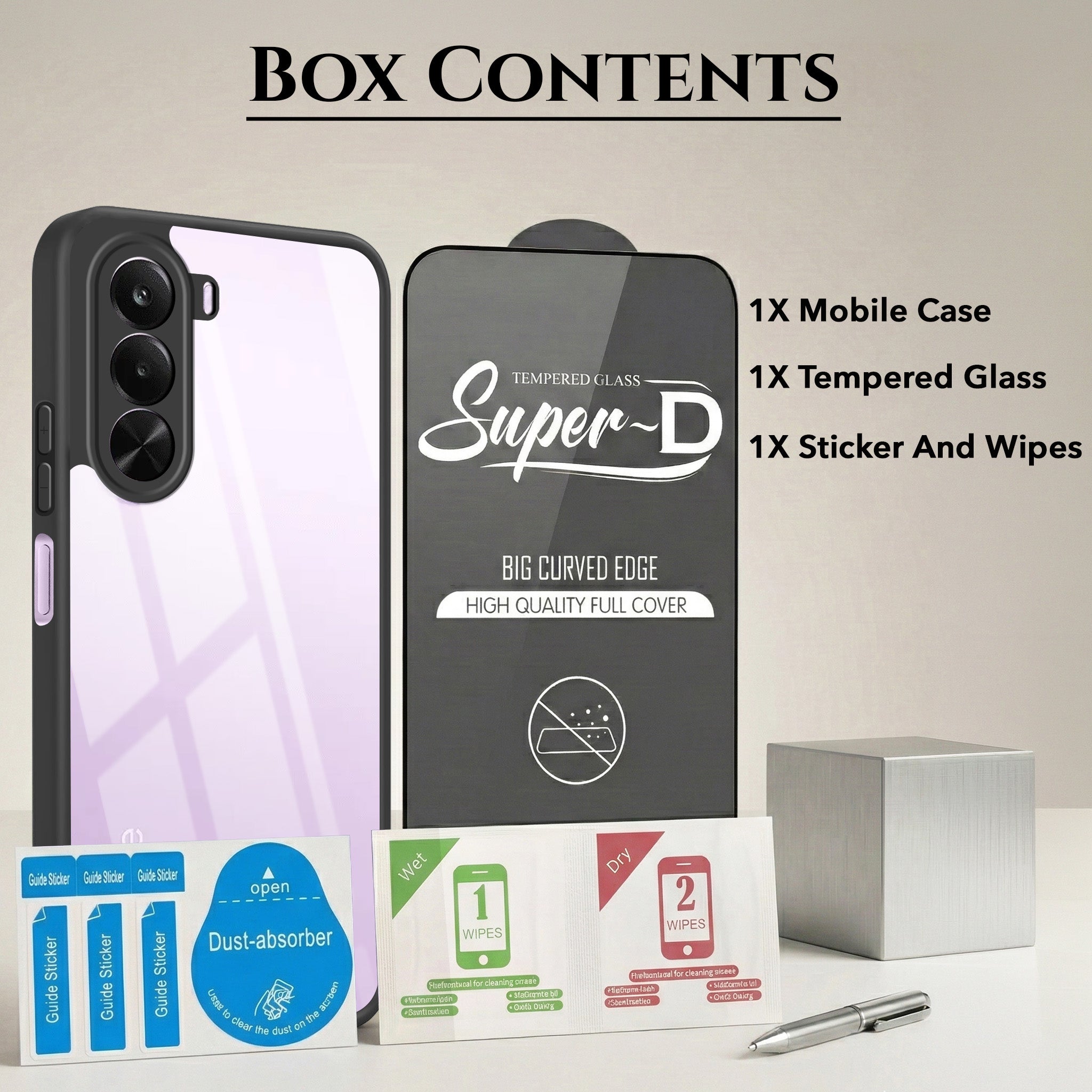 For Realme P4x Combo with Back Cover and 9H Tempered Glass (Lifetime Anti-Yellow | Crystal Clear Shockproof | Oleophobic Coating Screen Glass)