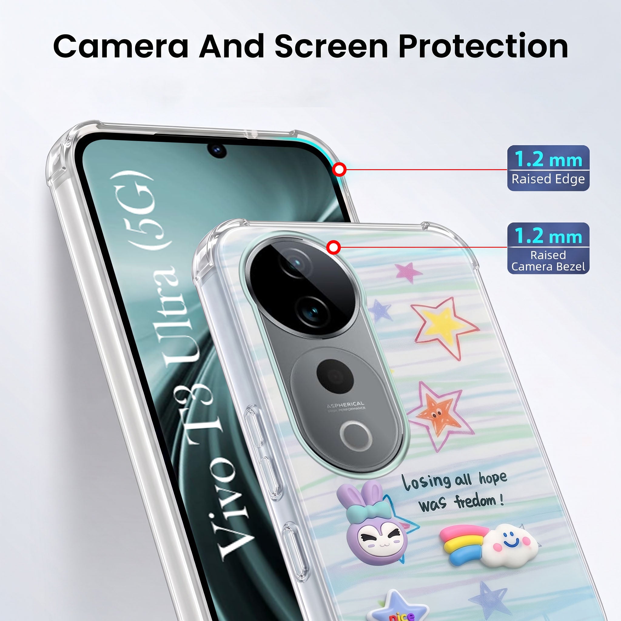 For Vivo T3 Ultra Back Cover Case (3D Cute Cartoons | Hard Back Side Soft | Matte Premium Finish | HD Printing)
