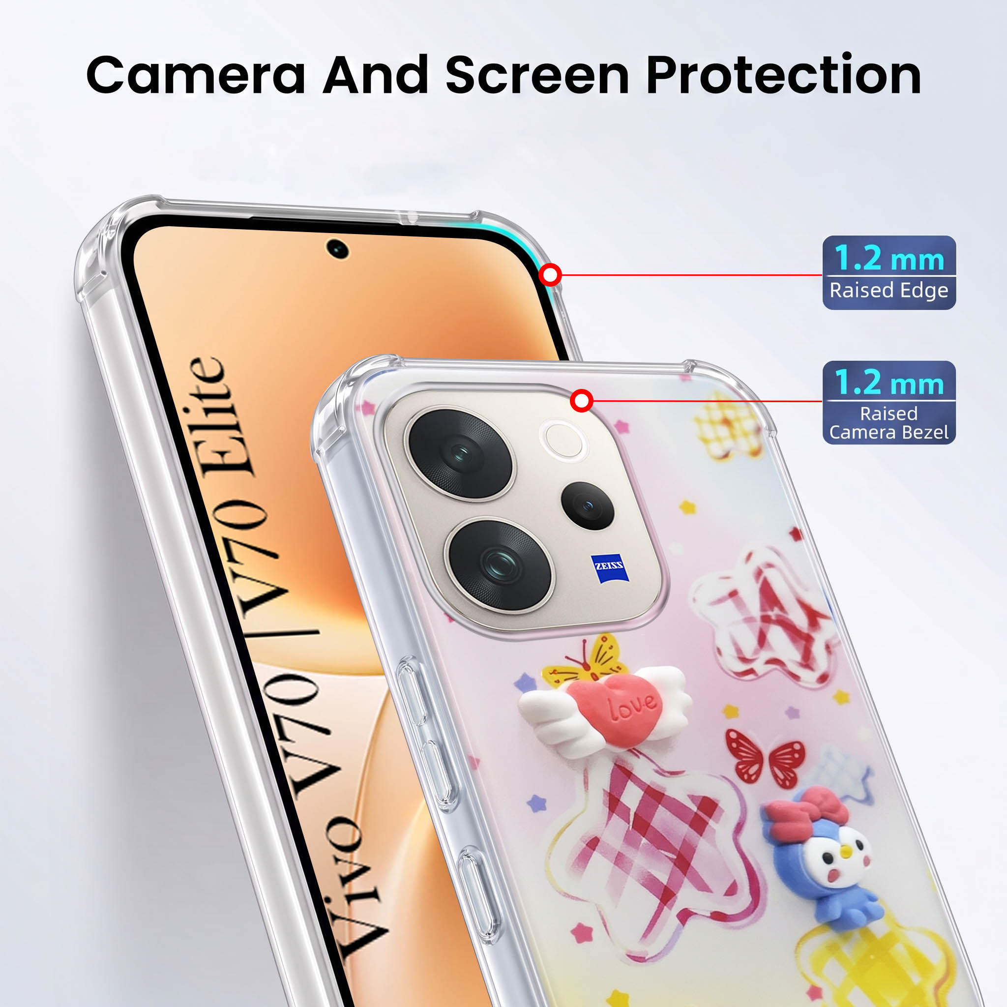 For Vivo V70 | Vivo V70 Elite 5G Back Cover Case (3D Cute Cartoons | Hard Back Side Soft | Matte Premium Finish | HD Printing)