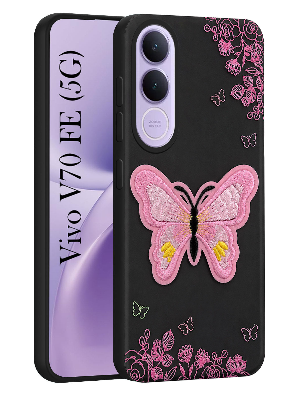 For Vivo V70 FE 5G Back Cover Case (Soft Butterfly Embroidery | Women Teen Girls | Camera Protection| Matte Silicone)