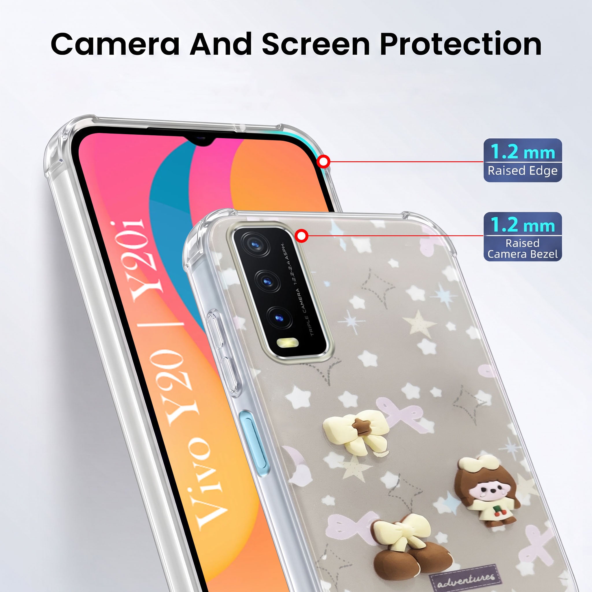 For Vivo Y20 | Y20i Back Cover Case (3D Cute Cartoons | Hard Back Side Soft | Matte Premium Finish | HD Printing)