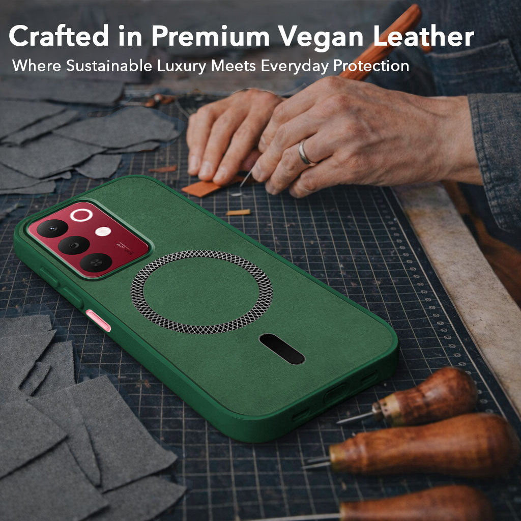 For Realme 15X Back Cover Case Leather Finish (MagSafe Compatible Wireless Charging | Soft Touch | Camera Bump Protection)