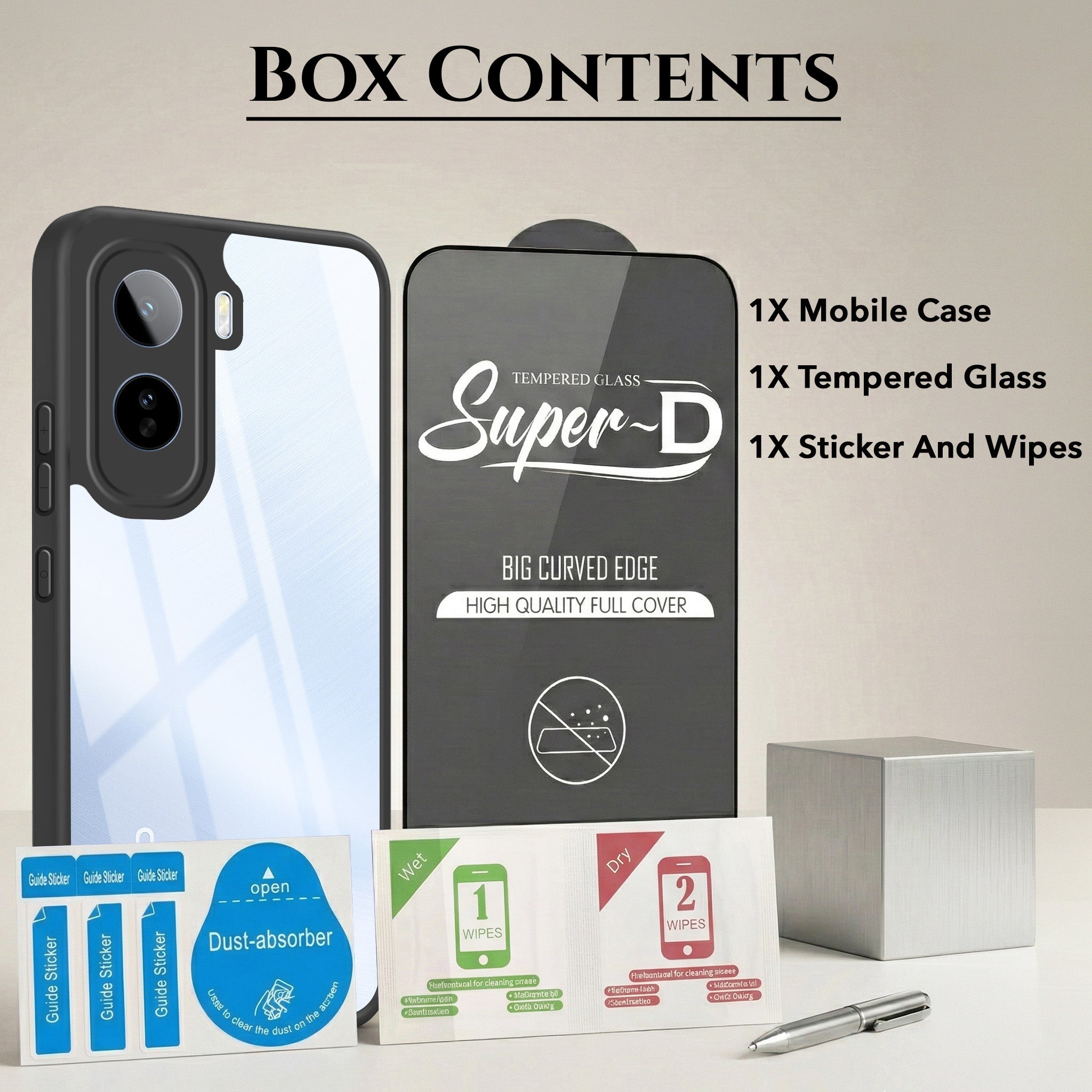 For Vivo T5 Pro 5G Combo with Back Cover and 9H Tempered Glass (Lifetime Anti-Yellow | Crystal Clear Shockproof | Oleophobic Coating Screen Glass)