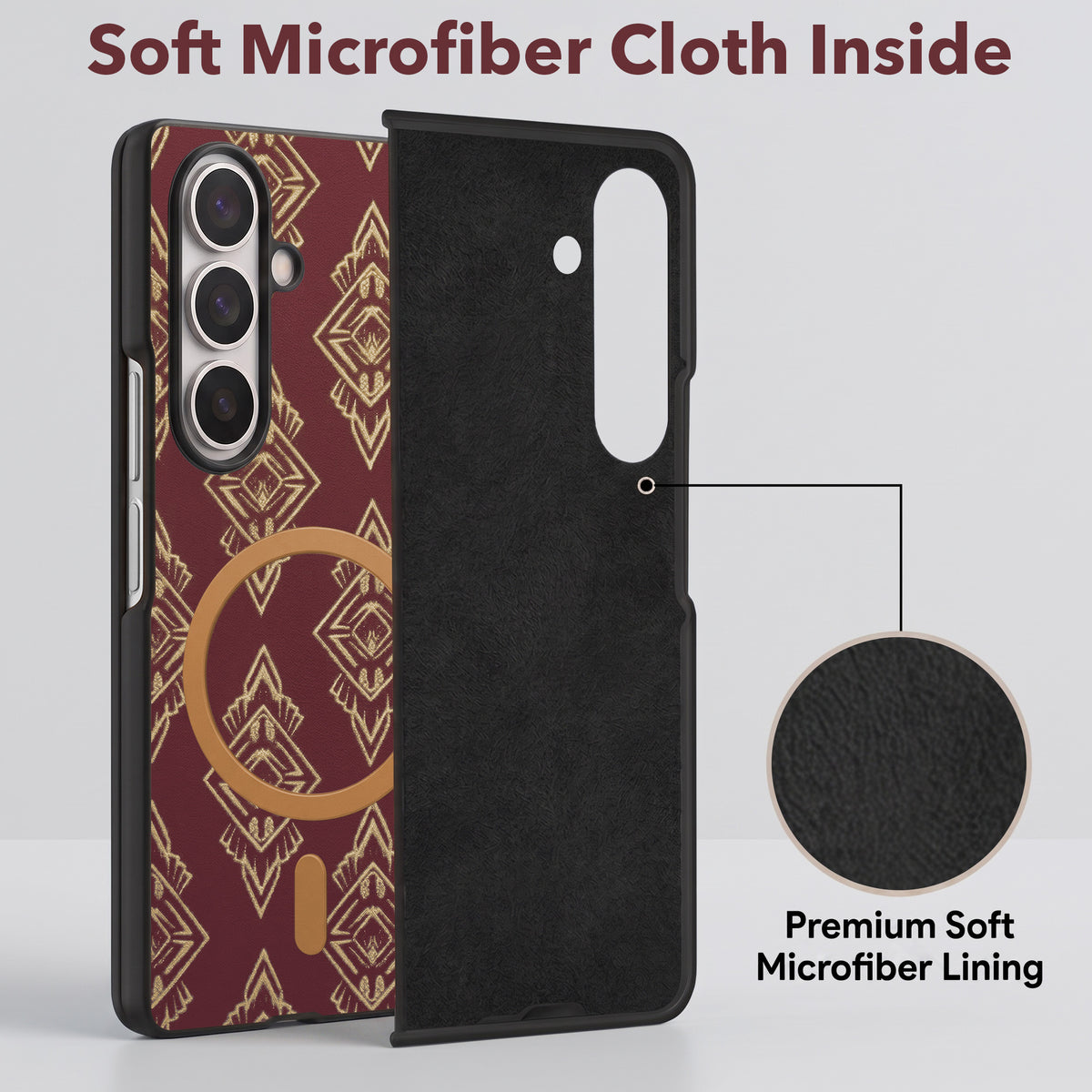 For Samsung Galaxy Z Fold 8 Ultra Back Cover Case Premium Magnetic (MagSafe Compatible | 180° Folding Design | Geometric Gold Pattern | Soft Microfiber Inner Lining)