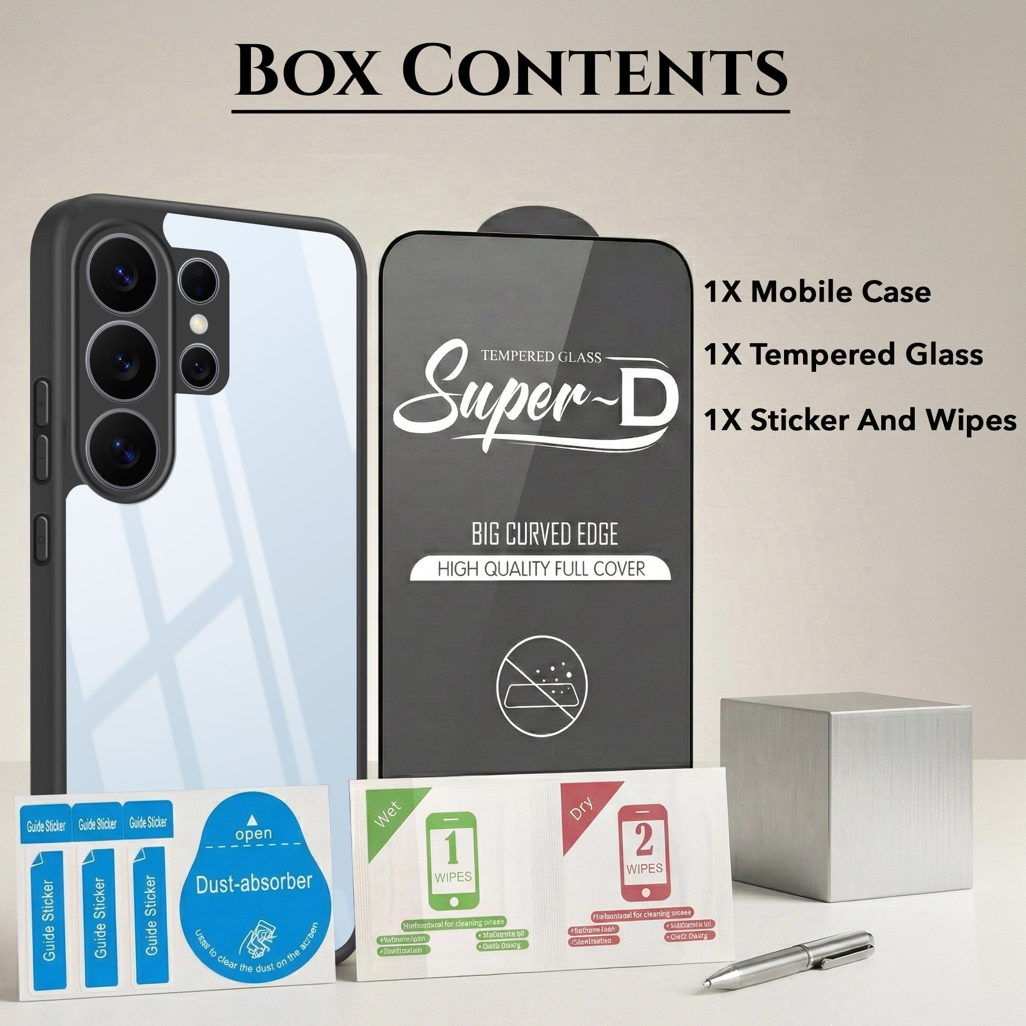 For Samsung Galaxy S26 Ultra Combo with Back Cover and 9H Tempered Glass (Lifetime Anti-Yellow | Crystal Clear Shockproof | Oleophobic Coating Screen Glass)