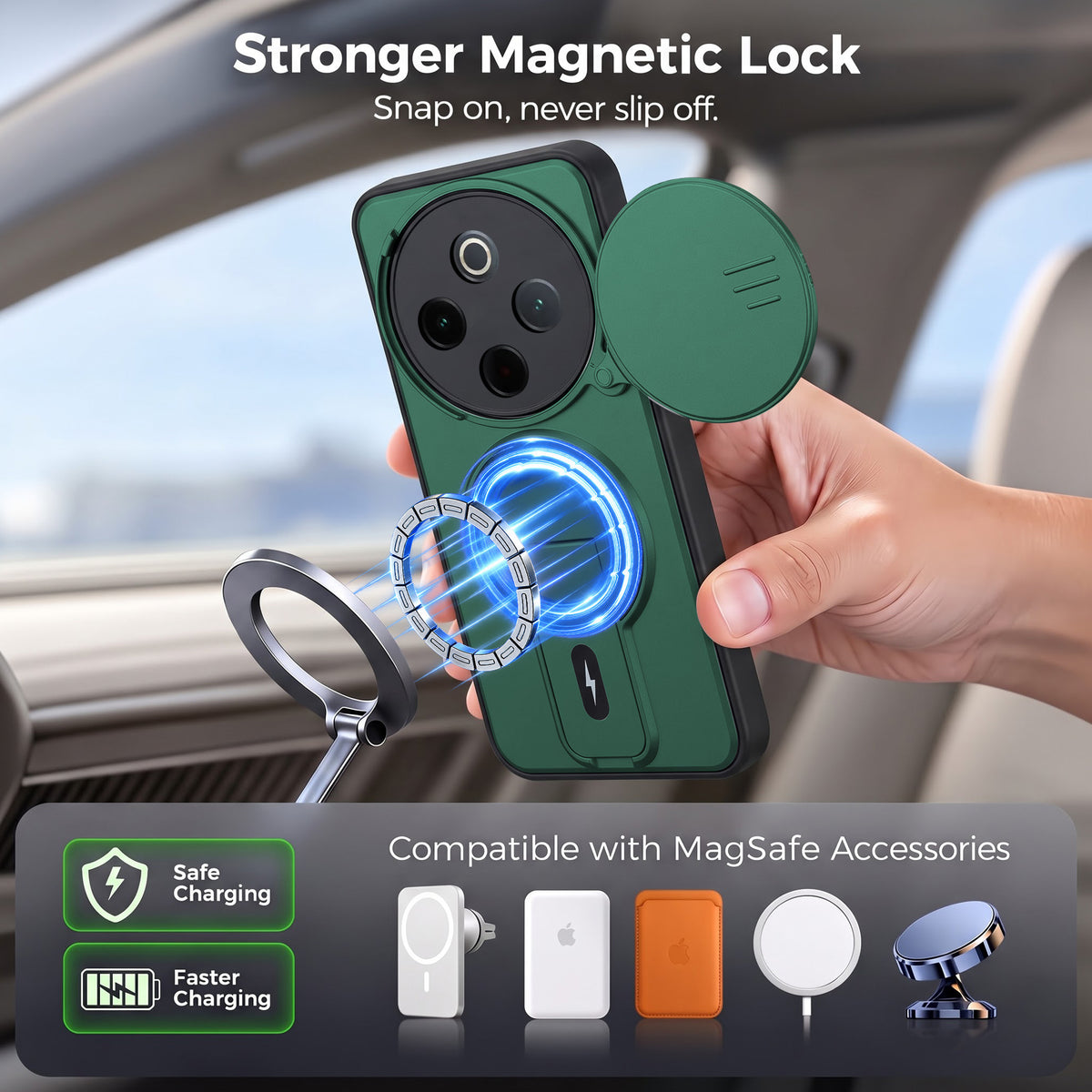 For Vivo T4 Back Case Cover Metallic (Hybrid Armor Kickstand | Sliding Shutter Camera Protection | MagSafe Compatible)