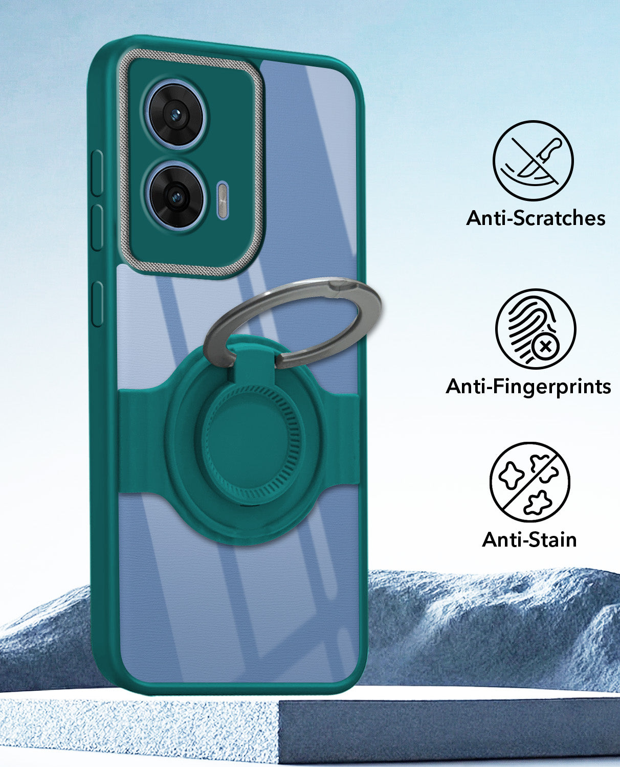 For Motorola Moto G96 Back Cover Case with stand (Built-in Ring Holder Kickstand | Lifetime Anti Yellow | Camera Protection)