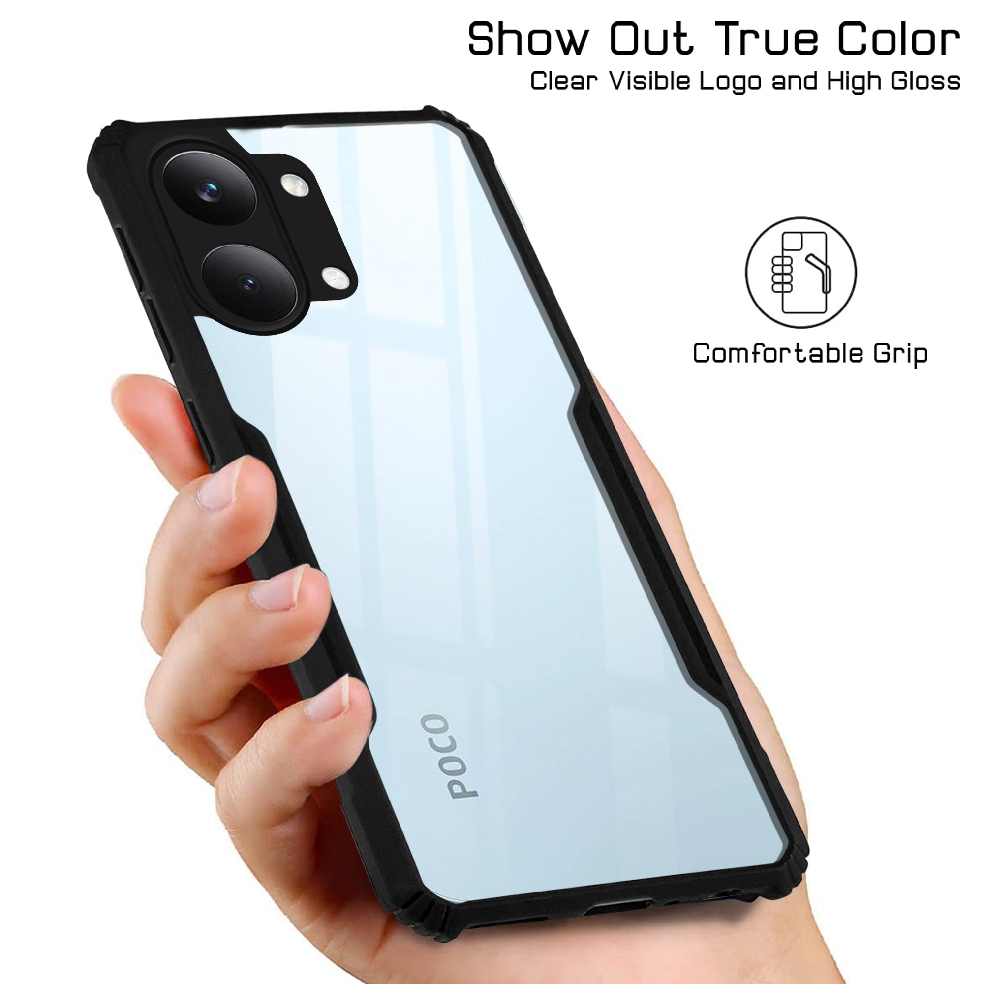 For Poco X8 Pro Max 5G Back Cover Case Hybrid (Shockproof with Polycarbonate Clear Panel | Professional Black)
