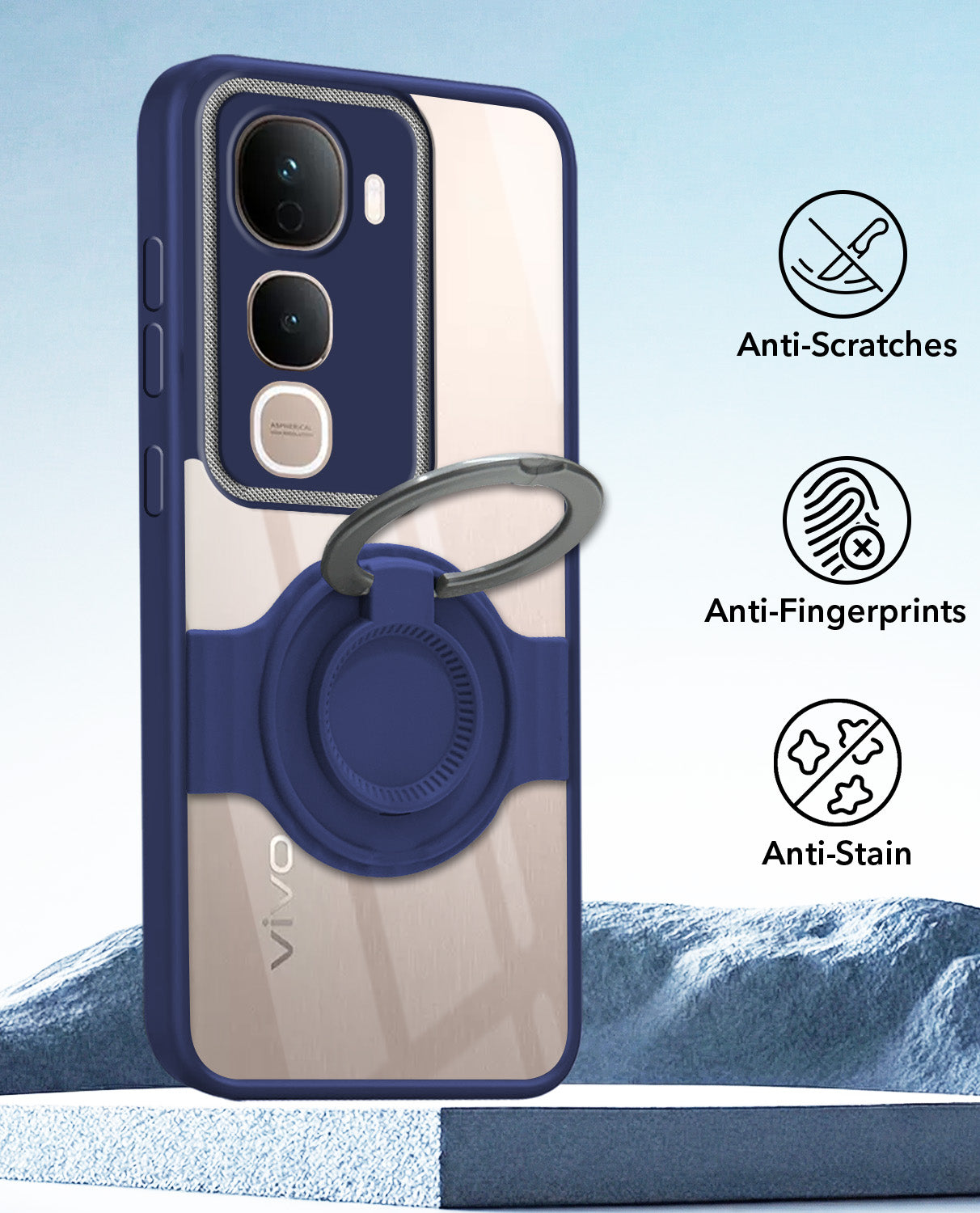For Vivo Y400 Pro Back Cover Case with stand (Built-in Ring Holder Kickstand | Lifetime Anti Yellow | Camera Protection)