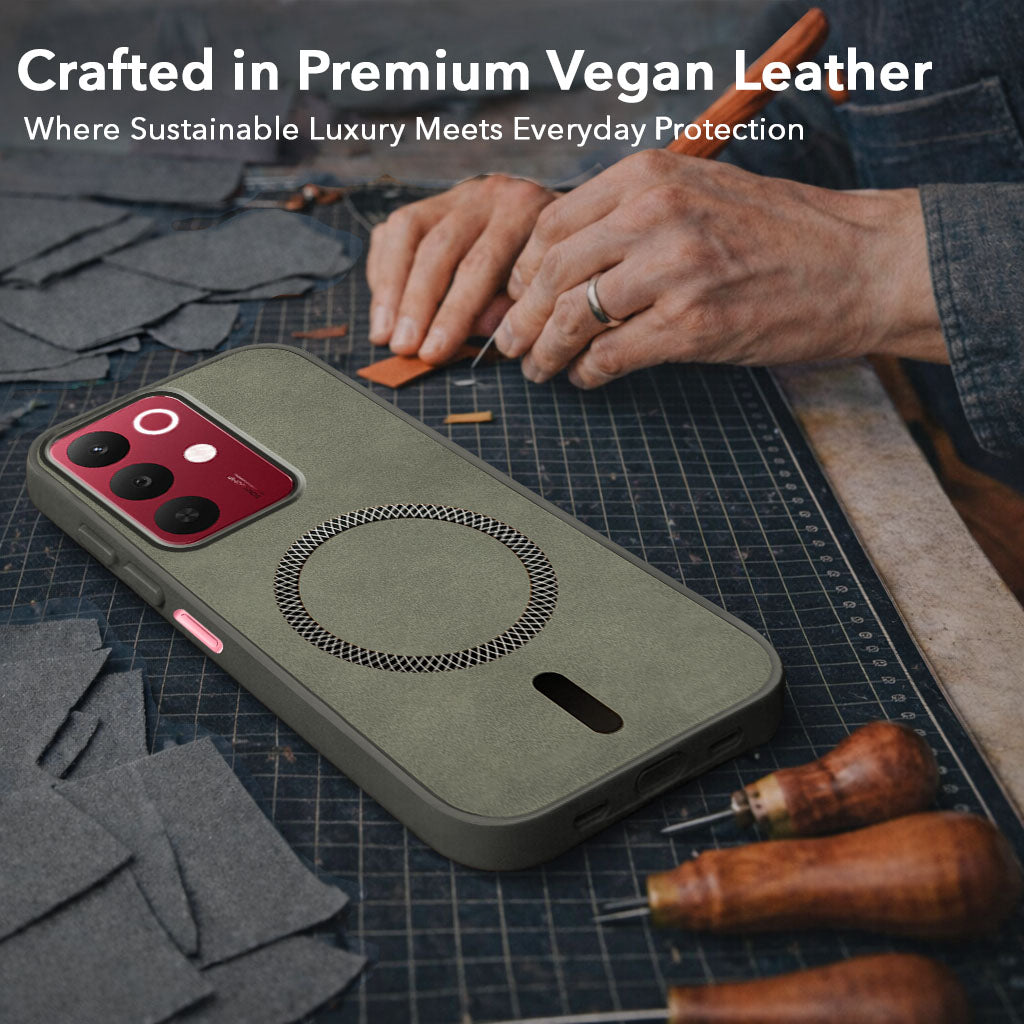 For Realme 15X Back Cover Case Leather Finish (MagSafe Compatible Wireless Charging | Soft Touch | Camera Bump Protection)