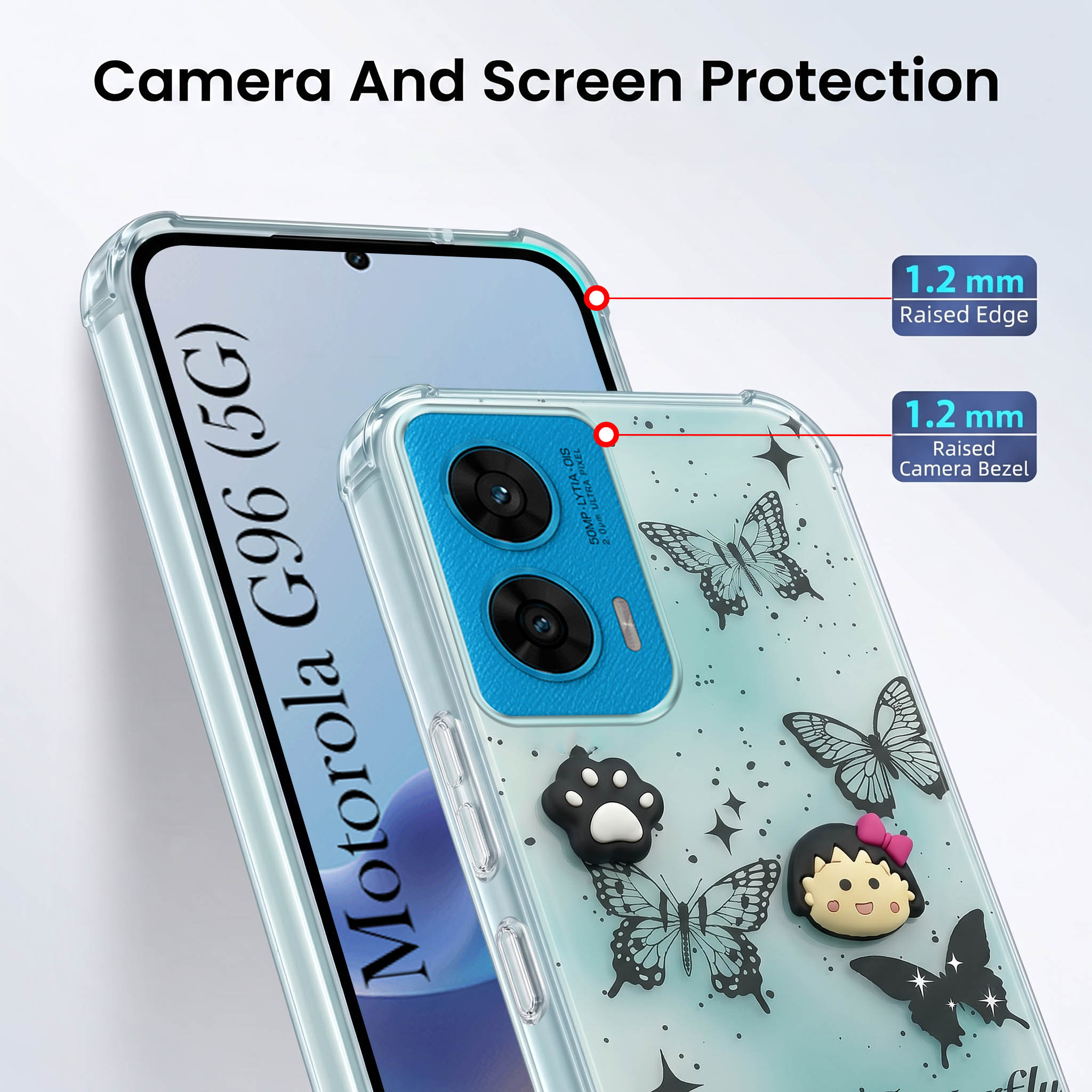 For Motorola Moto G96 Back Cover Case (3D Cute Cartoons | Hard Back Side Soft | Matte Premium Finish | HD Printing)