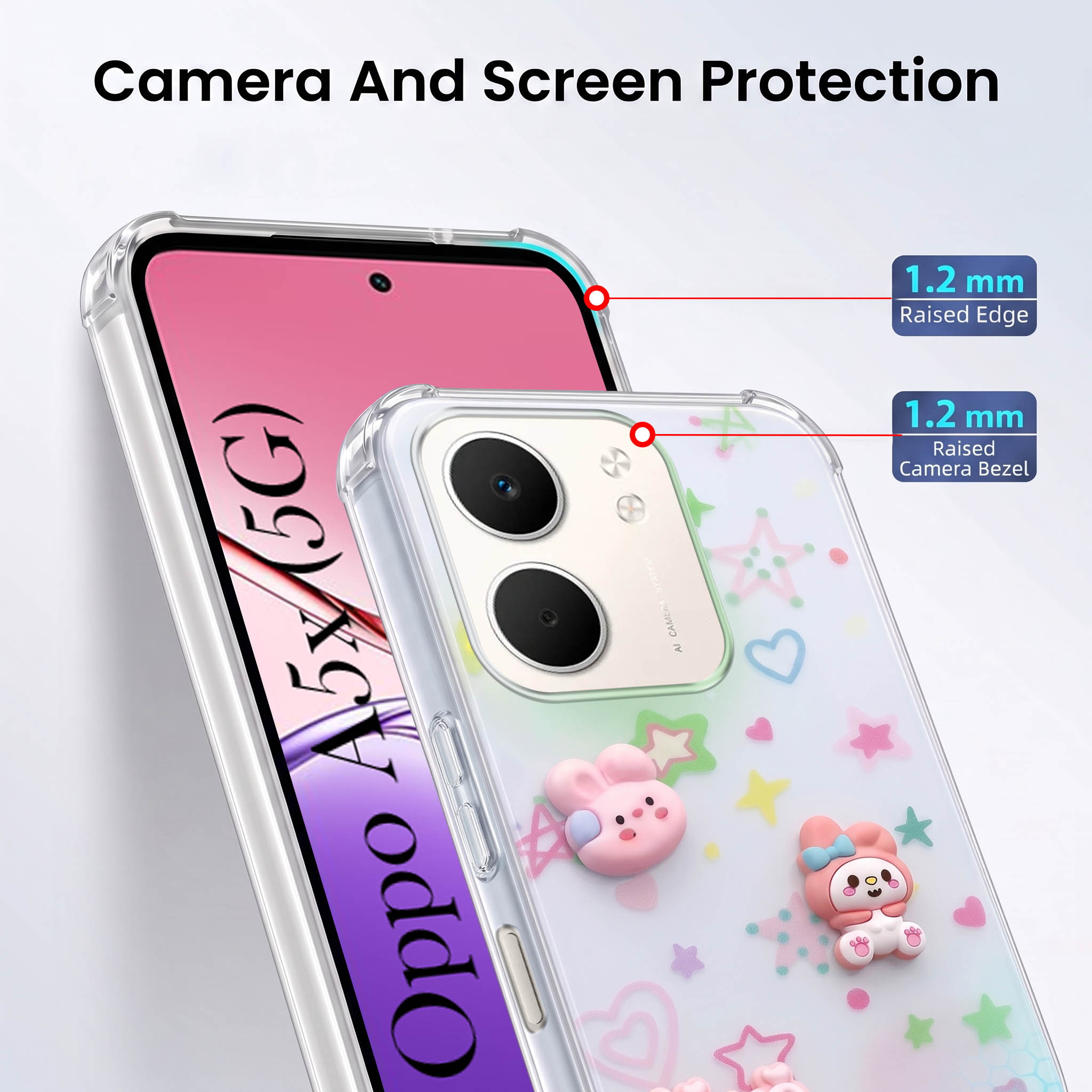 For Oppo A5X Back Cover Case (3D Cute Cartoons | Hard Back Side Soft | Matte Premium Finish | HD Printing)