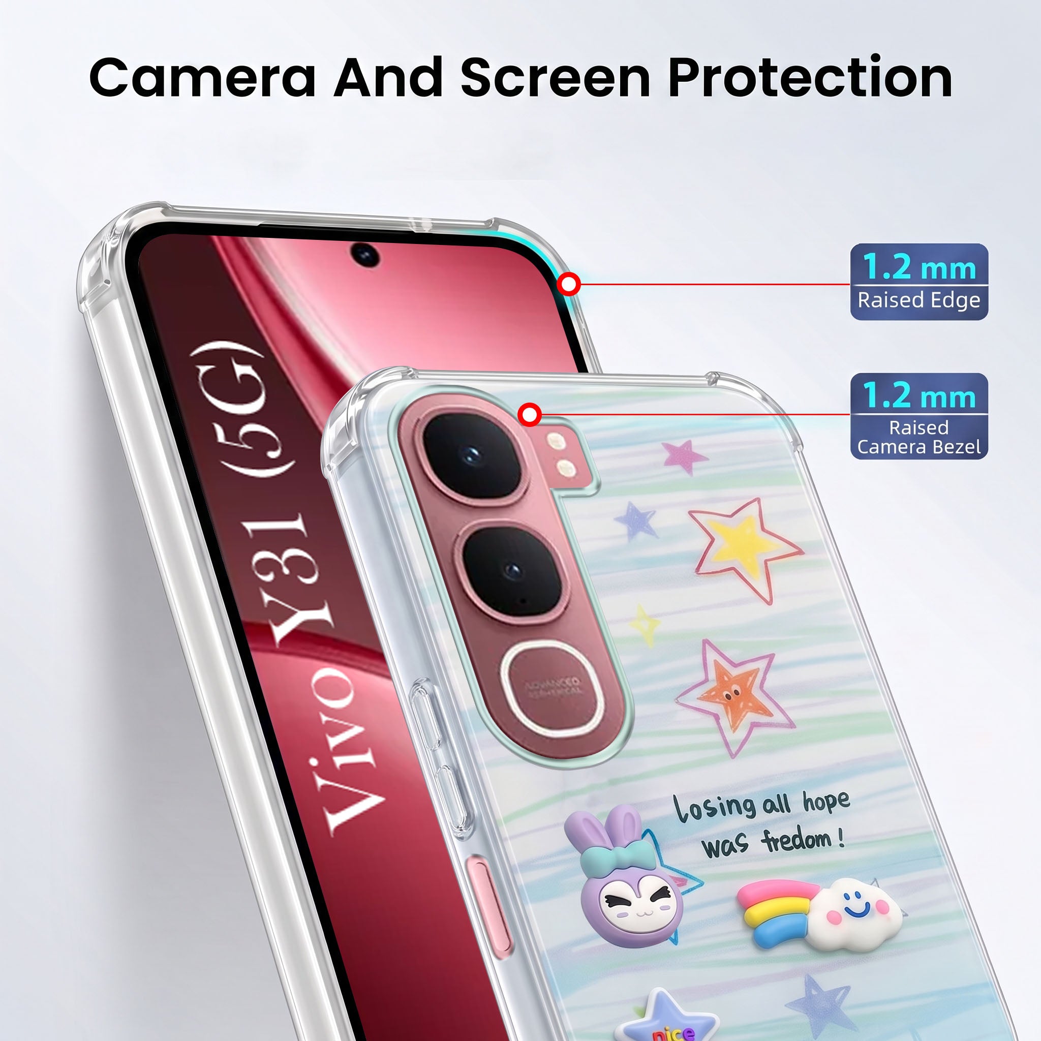 For Vivo Y31 5G Back Cover Case (3D Cute Cartoons | Hard Back Side Soft | Matte Premium Finish | HD Printing)