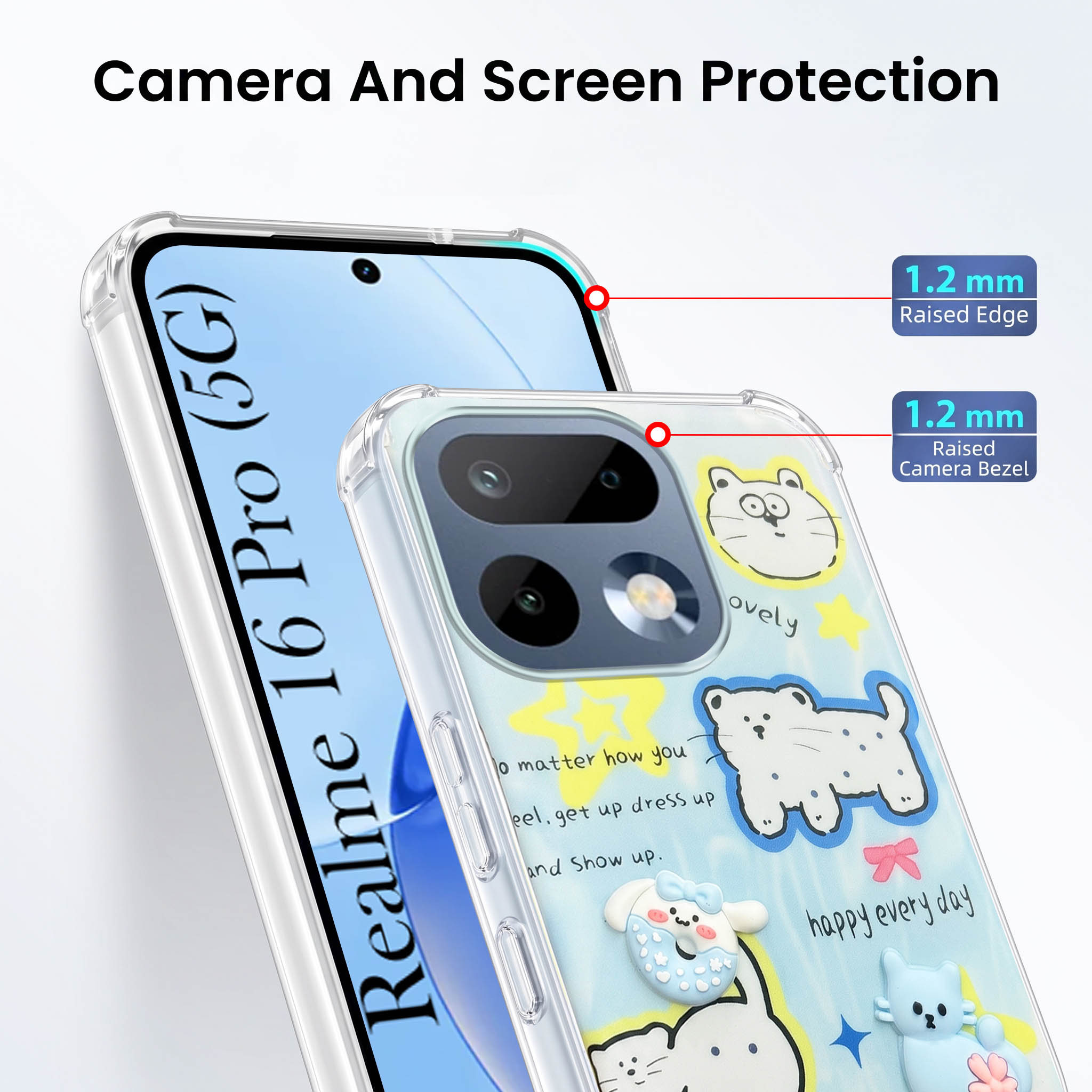 For Realme 16 Pro Back Cover Case (3D Cute Cartoons | Hard Back Side Soft | Matte Premium Finish | HD Printing)