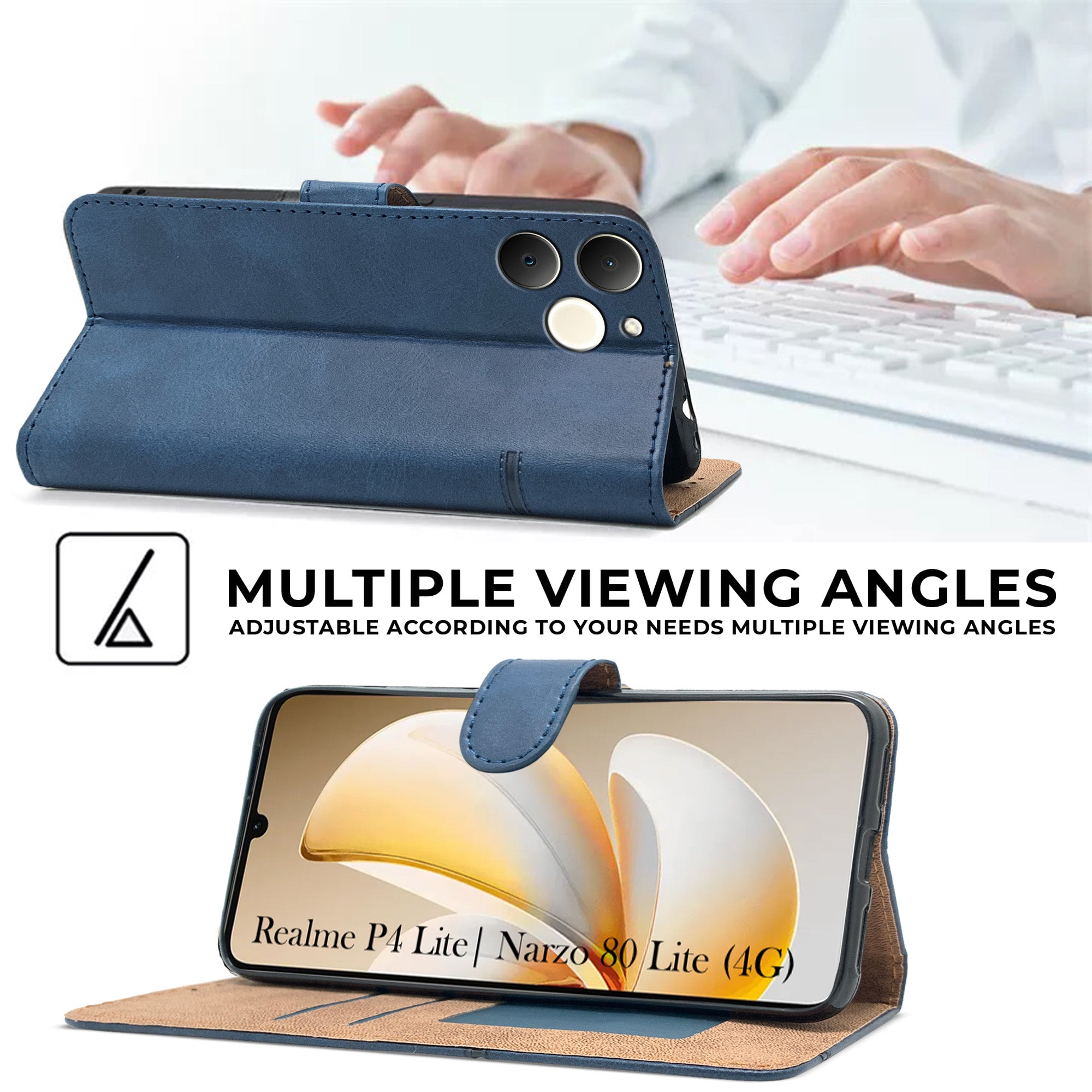 For Realme P4 Lite | Realme Narzo 80 Lite (4G) Flip Cover Case ( Stitched Leather with Magnetic Closure)