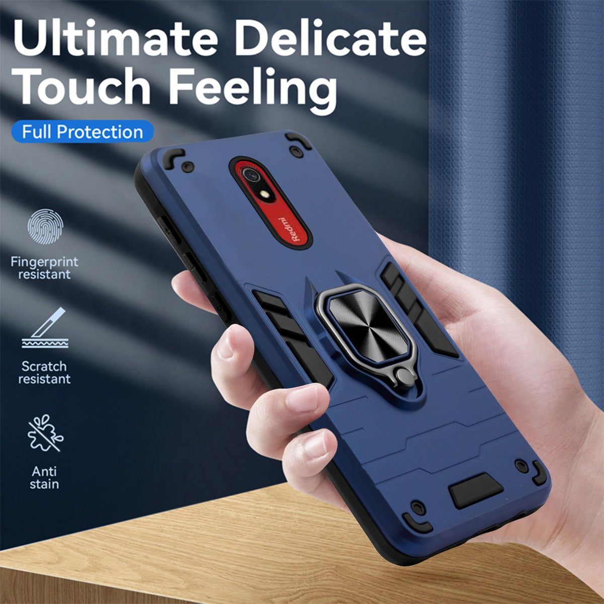 For Xiaomi Mi Redmi 8A Back Cover Case Hybrid Armor (Shockproof Dual Layer Polycarbonate |Ring Holder Kickstand)