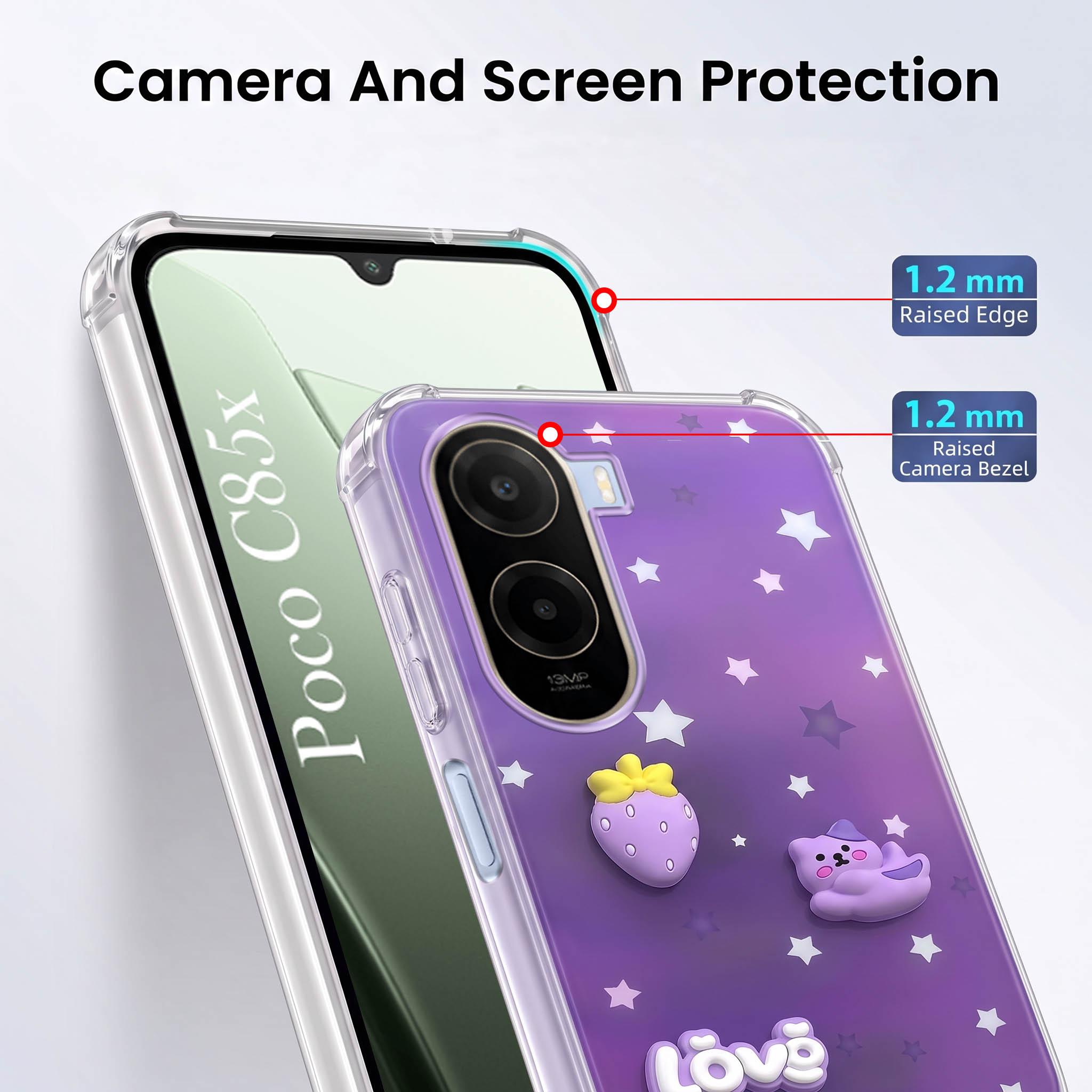 For Poco C85x 5G Back Cover Case (3D Cute Cartoons | Hard Back Side Soft | Matte Premium Finish | HD Printing)
