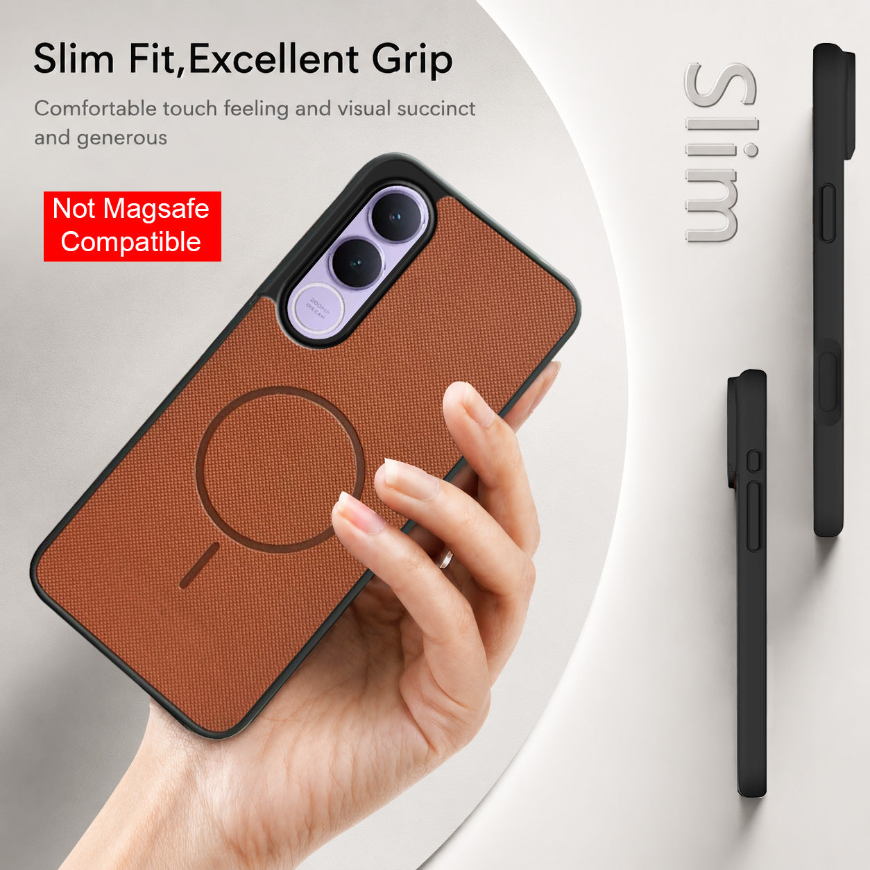 For Vivo V70 FE 5G Back Cover Case PU Leather (Texture Grip Design | Professional Minimalist | Camera Protection | Soft and Flexible)