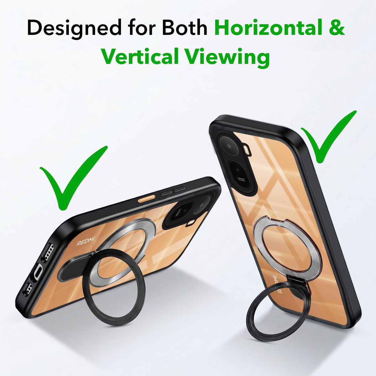 For Redmi A7 Pro 4G|5G Back Cover Case (Kick Stand Ring Holder | Life time Anti Yellow | Camera Protection)