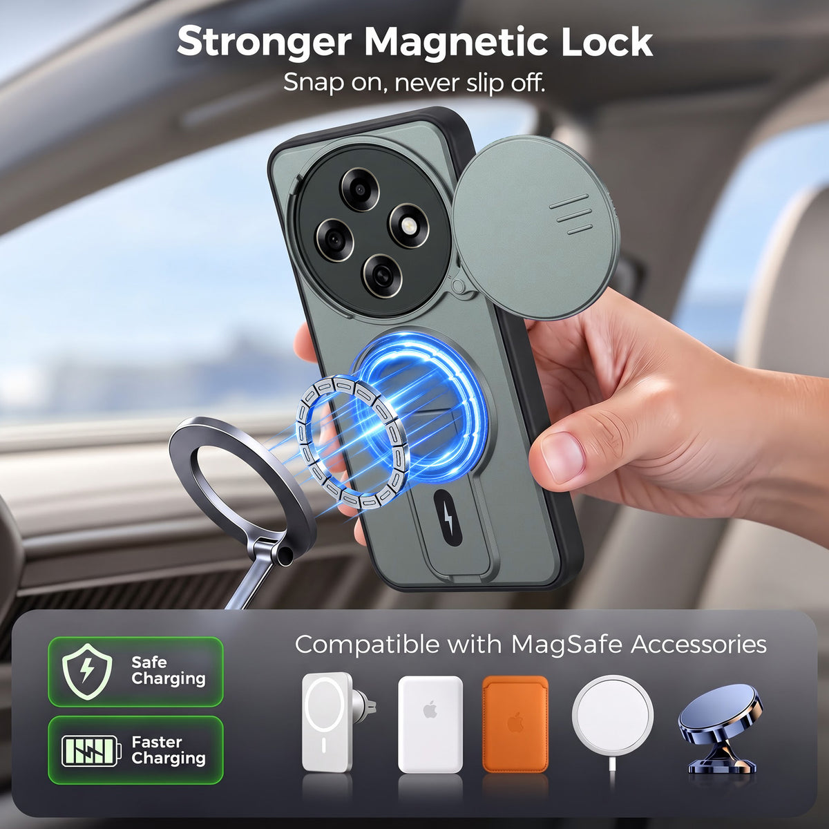 For Oppo F31 Pro Back Case Cover Metallic (Hybrid Armor Kickstand | Sliding Shutter Camera Protection | MagSafe Compatible)