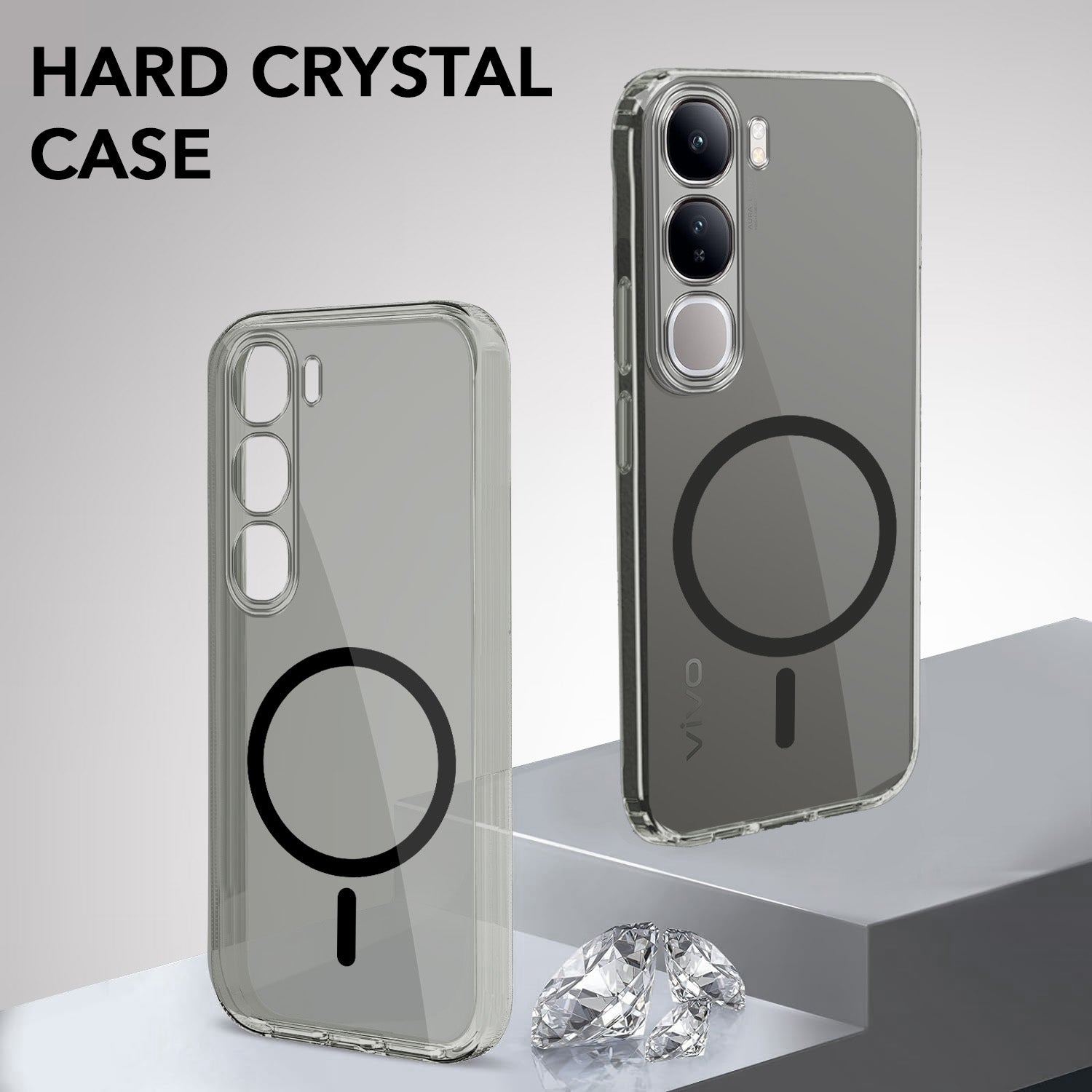 For Vivo Y300 Back Cover Case Lifetime Anti-Yellow MagSafe Compatible Clear (Sleek Hard Crystal | Shockproof and Camera Protection)