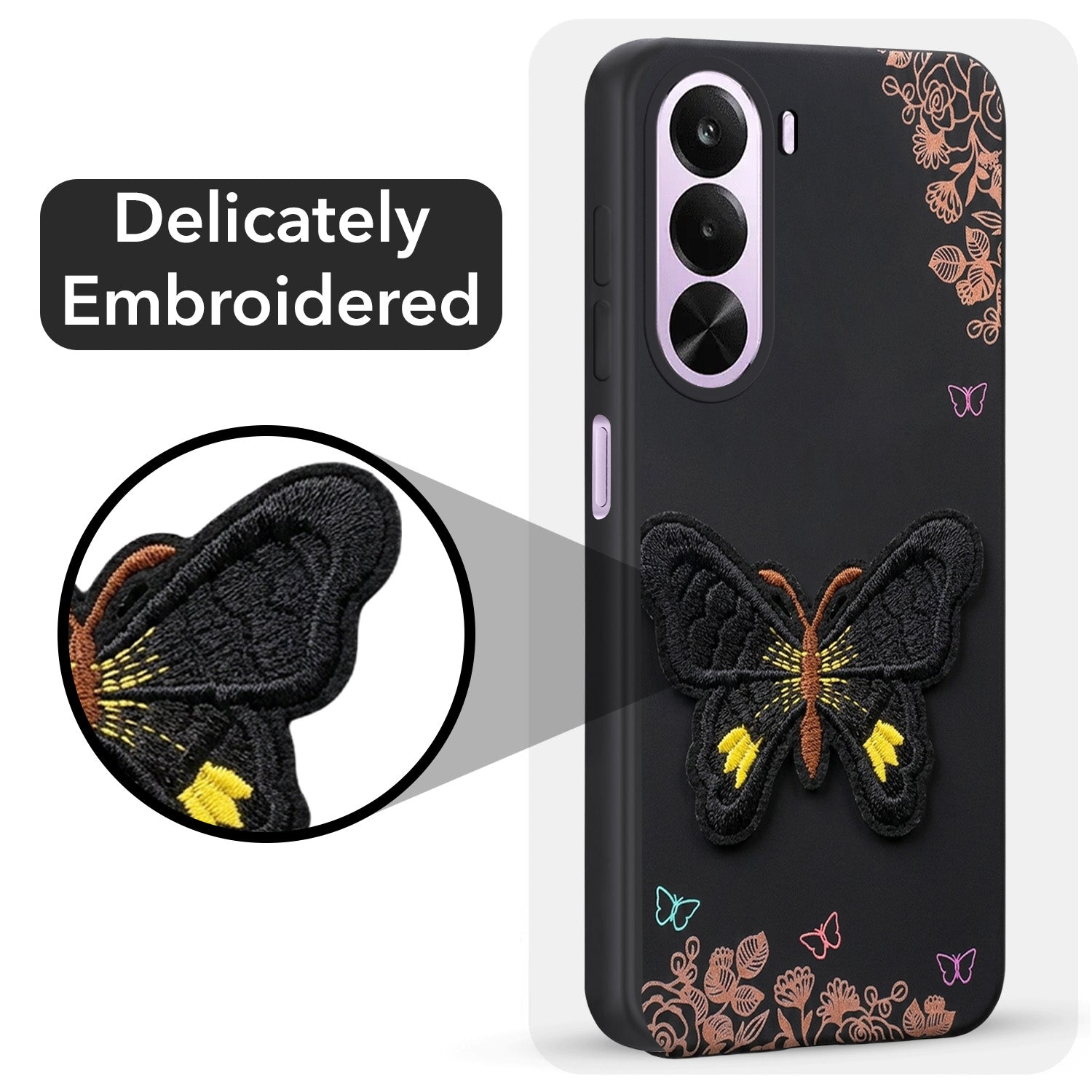 For Realme P4x Back Cover Case (Soft Butterfly Embroidery | Women Teen Girls | Camera Protection| Matte Silicone)