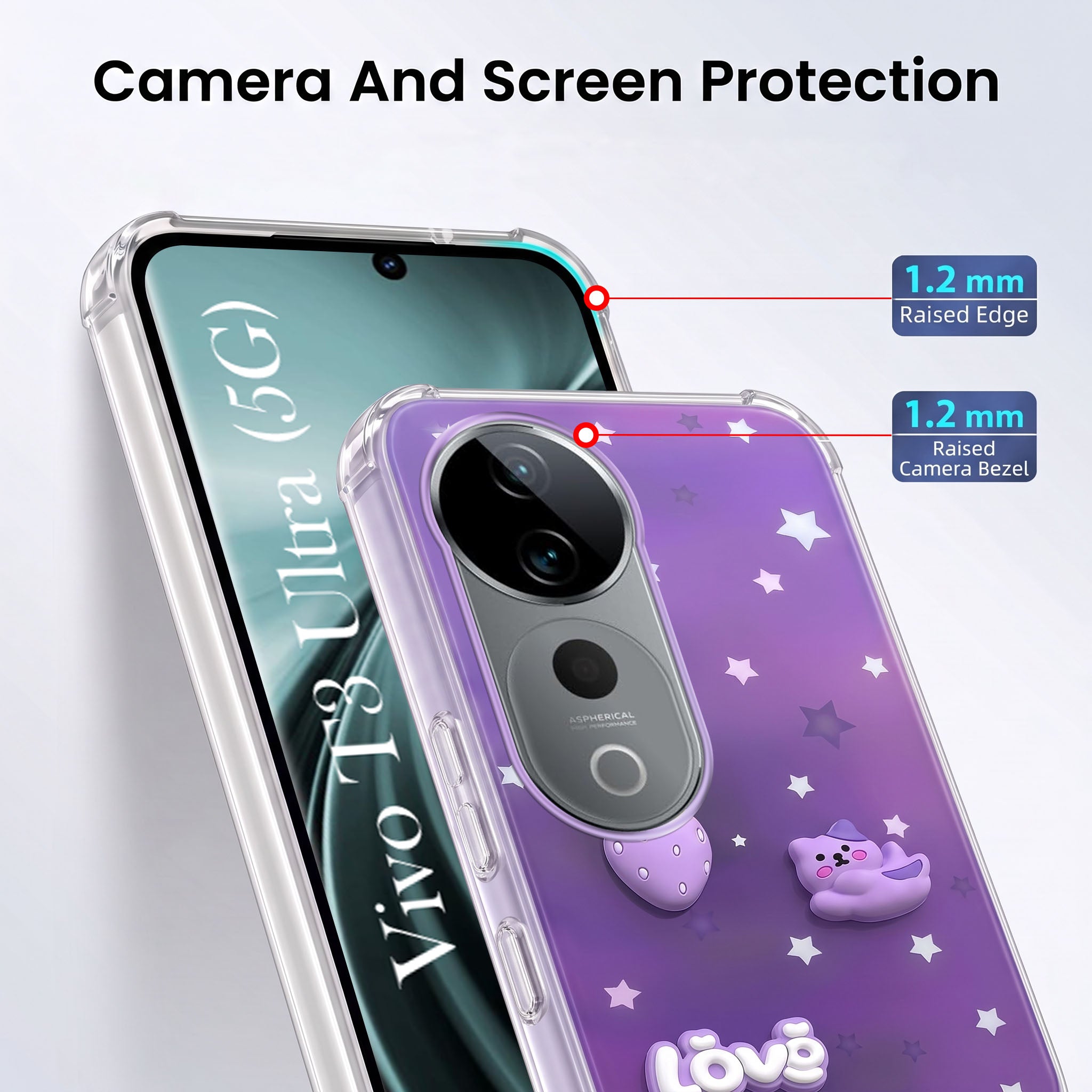 For Vivo T3 Ultra Back Cover Case (3D Cute Cartoons | Hard Back Side Soft | Matte Premium Finish | HD Printing)