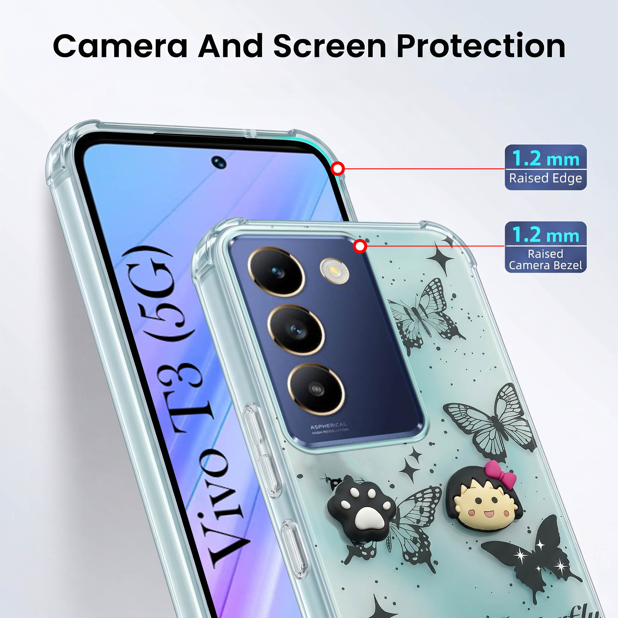 For Vivo T3 5G Back Cover Case (3D Cute Cartoons | Hard Back Side Soft | Matte Premium Finish | HD Printing)