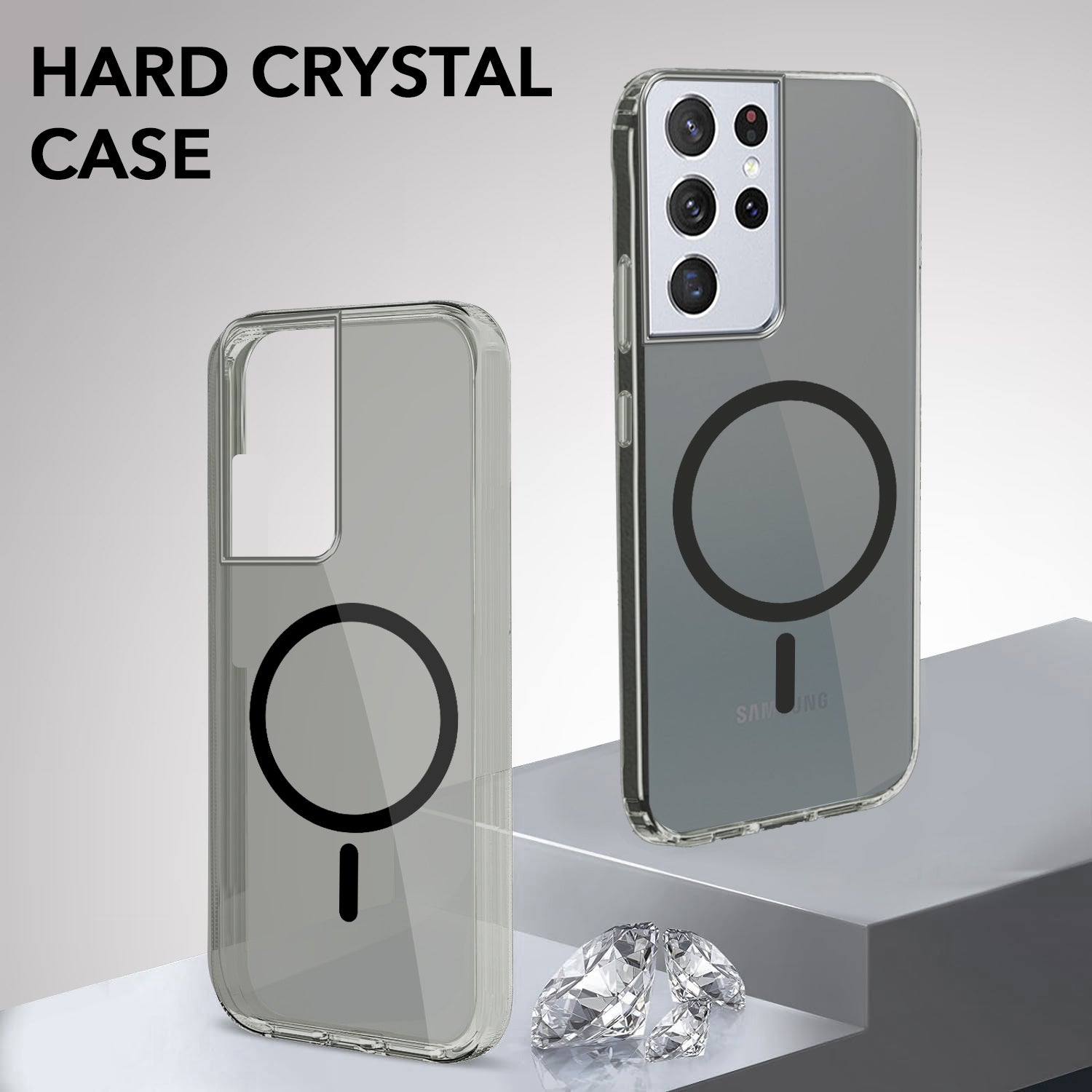 For Samsung Galaxy S21 Ultra 5G Back Cover Case Lifetime Anti-Yellow MagSafe Compatible Clear (Sleek Hard Crystal | Shockproof and Camera Protection)