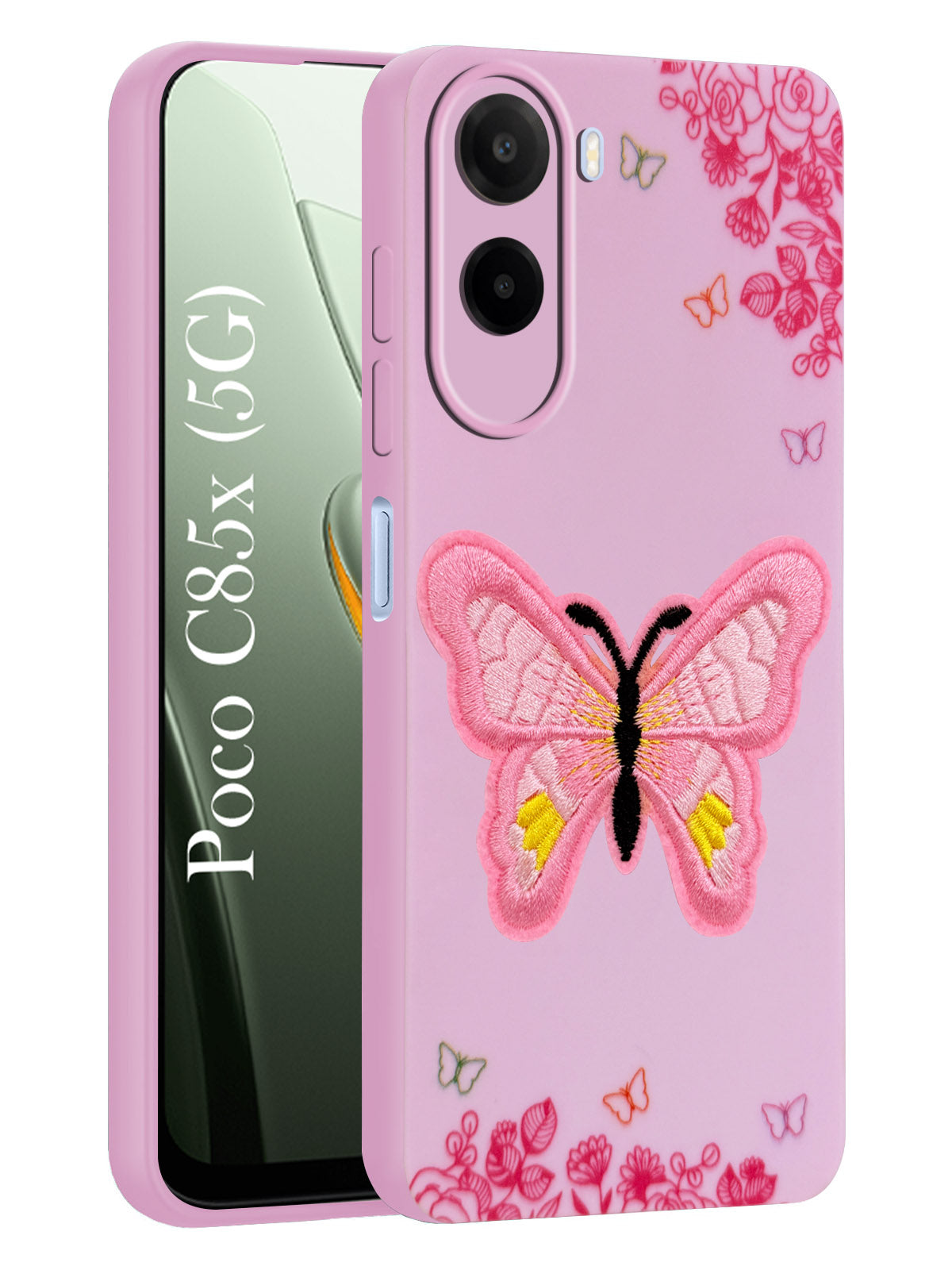 For Poco C85x 5G Back Cover Case (Soft Butterfly Embroidery | Women Teen Girls | Camera Protection| Matte Silicone)