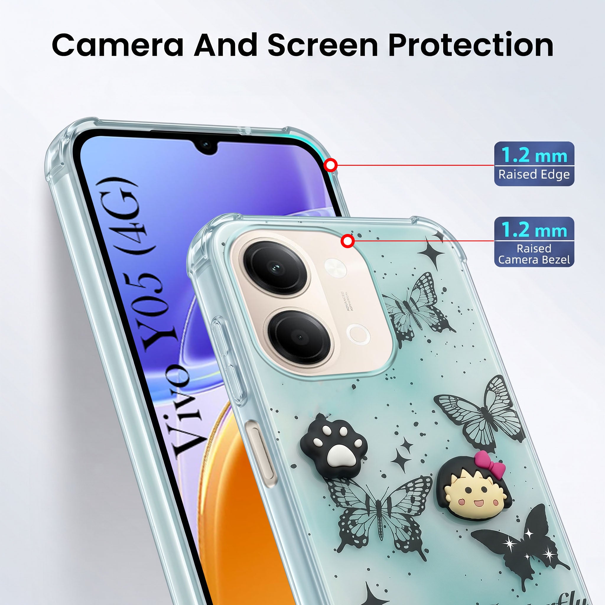 For Vivo Y05 4G Back Cover Case (3D Cute Cartoons | Hard Back Side Soft | Matte Premium Finish | HD Printing)