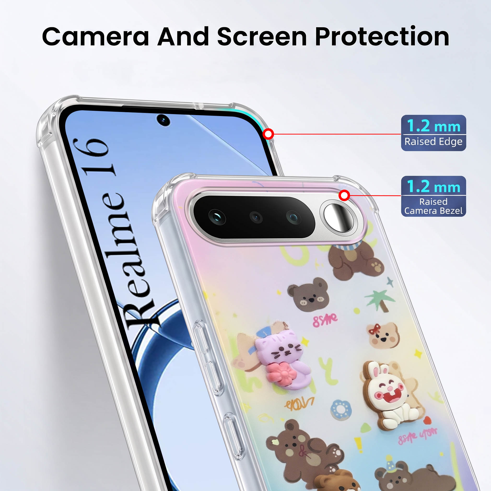For Realme 16 Back Cover Case (3D Cute Cartoons | Hard Back Side Soft | Matte Premium Finish | HD Printing)