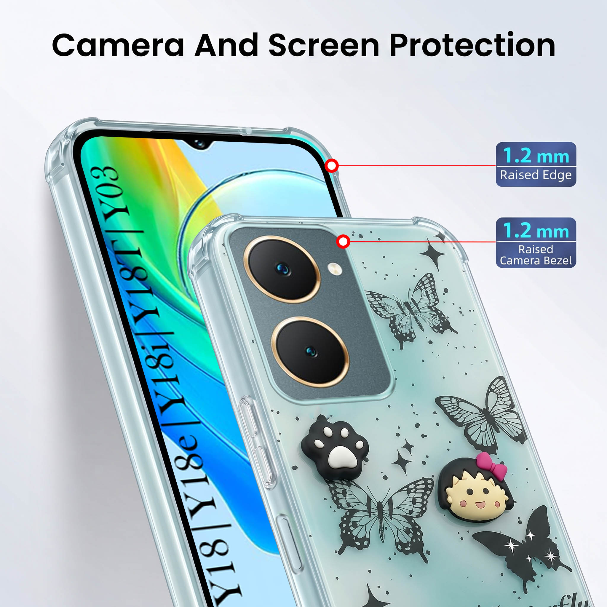 For Vivo Y18 | Y18e | Y03 | Y18i | Y18t Back Cover Case (3D Cute Cartoons | Hard Back Side Soft | Matte Premium Finish | HD Printing)